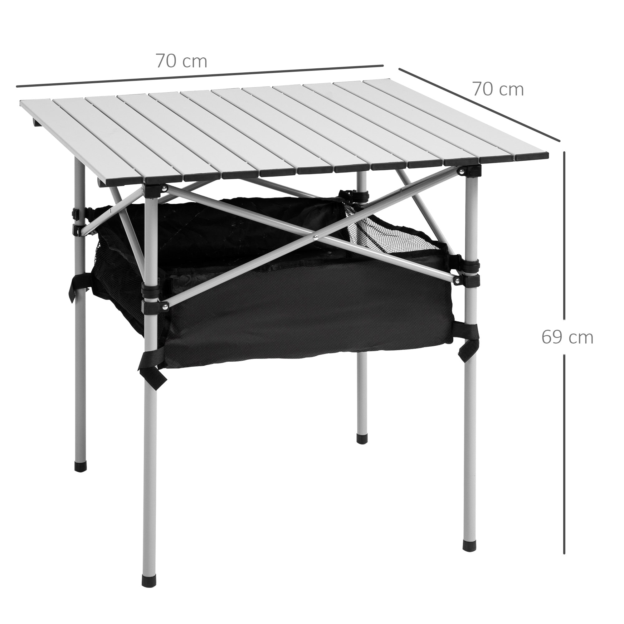 Mesa de Campismo Dobrável 70x70x69 cm Prata e Preto