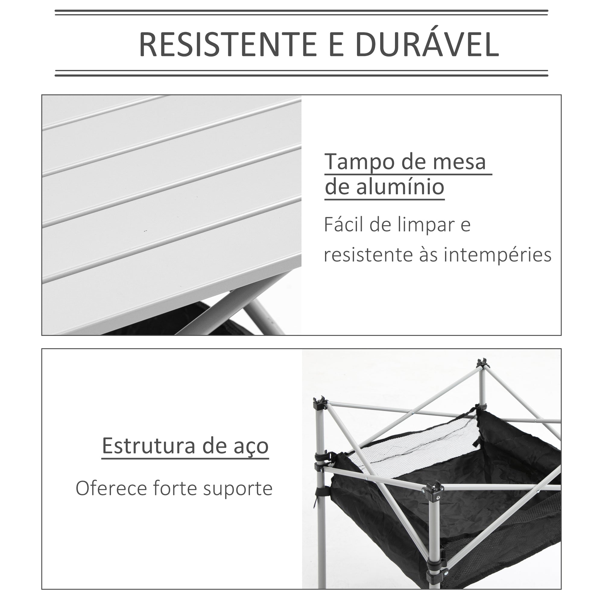 Mesa de Campismo Dobrável 70x70x69 cm Prata e Preto