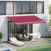 Toldo Manual Vermelho 395x245 cm Varanda Pátio Alumínio Poliéster 280 g/m²