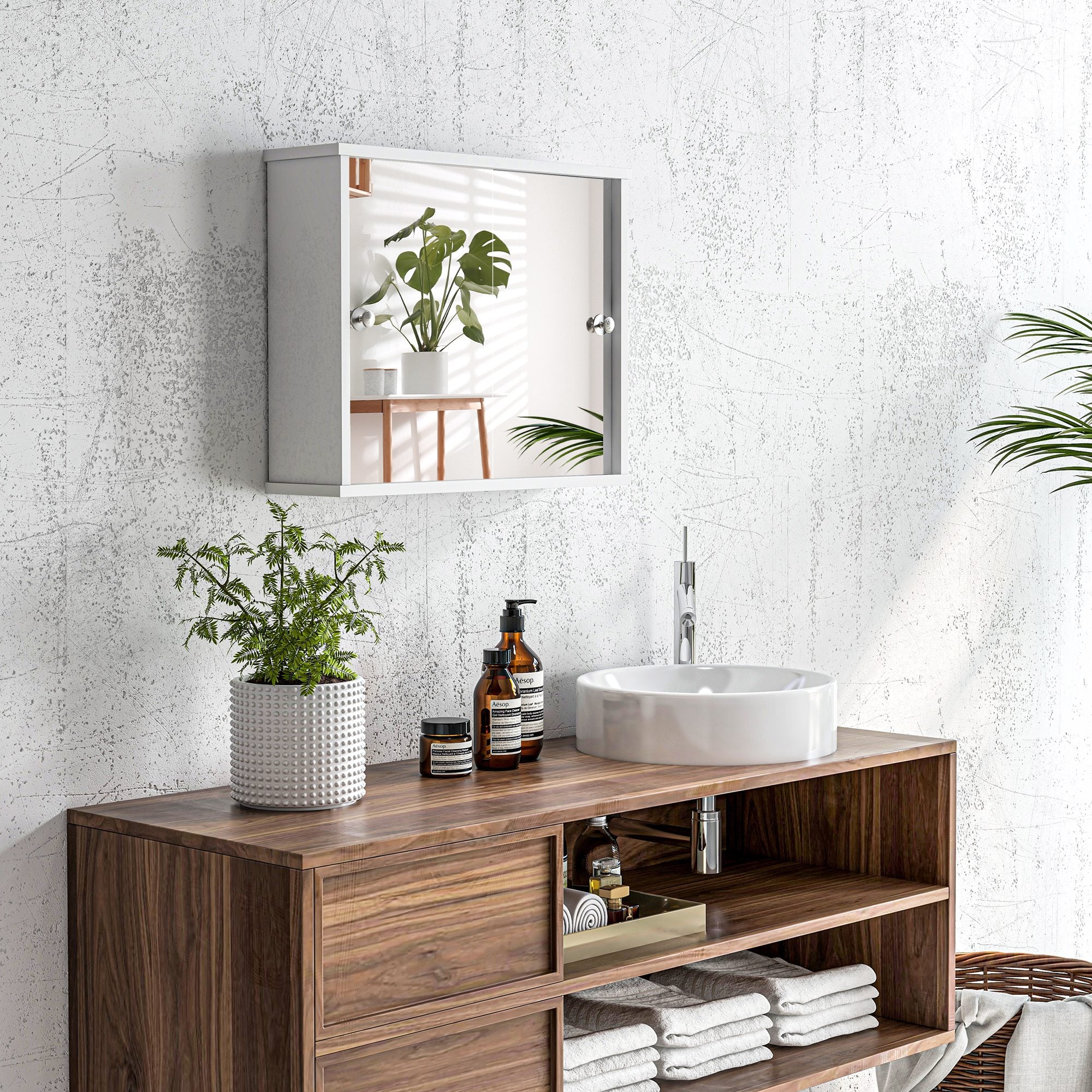 Armário de Casa de Banho com Espelho Móvel Suspenso – 55x15x45 cm – Branco – MDF