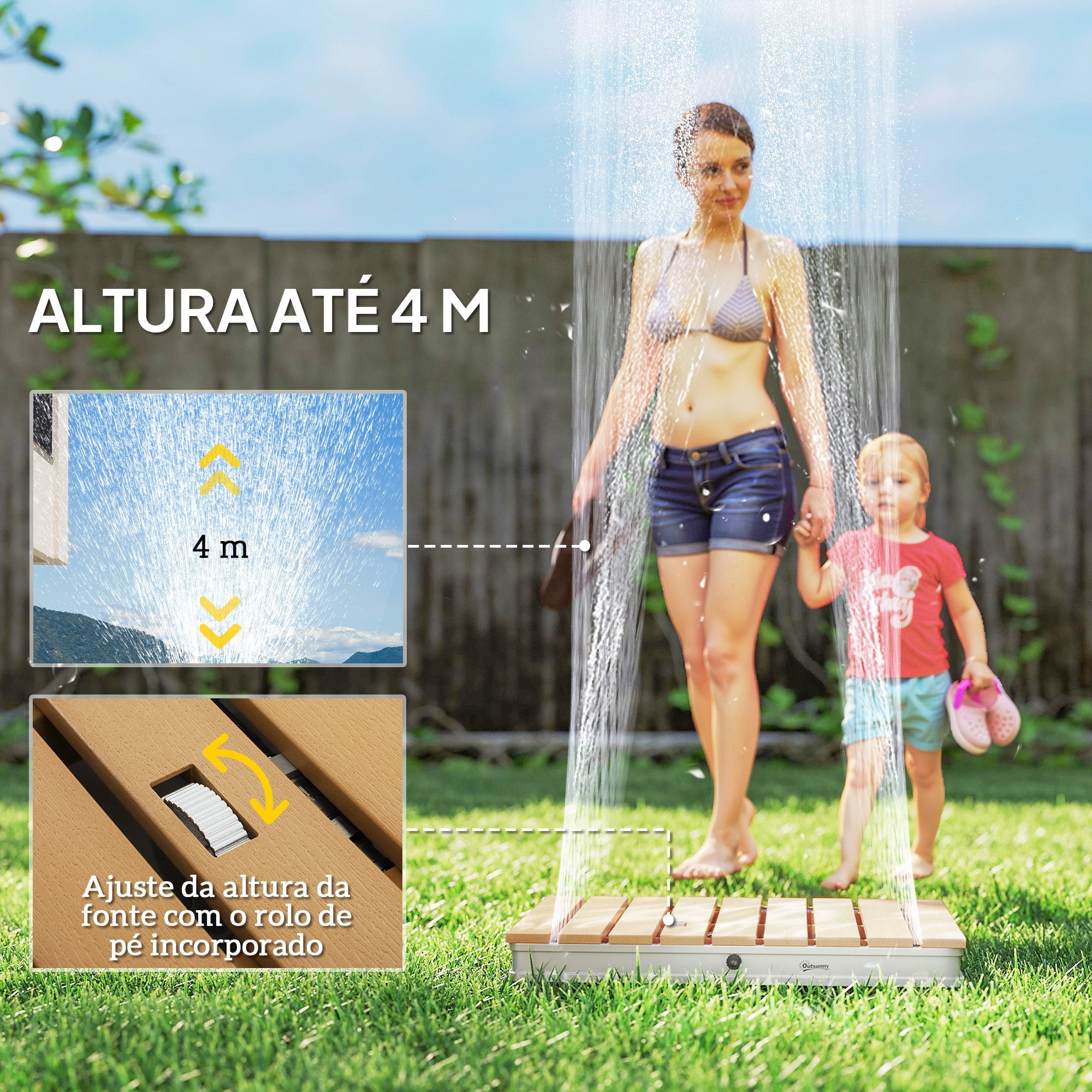 Duche de Jardim Portátil Cor de Madeira Natural 70,5x55x7,5 cm