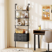 Estante Escada de Parede com 2 Gavetas e Estrutura Metálica Estante Aberta de Exibição 60 x 30 x 184 cm - Preto