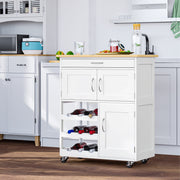Carrinho de Cozinha com Rodas e Gaveta – 67x37x87 cm – Branco – MDF e Madeira de Borracha