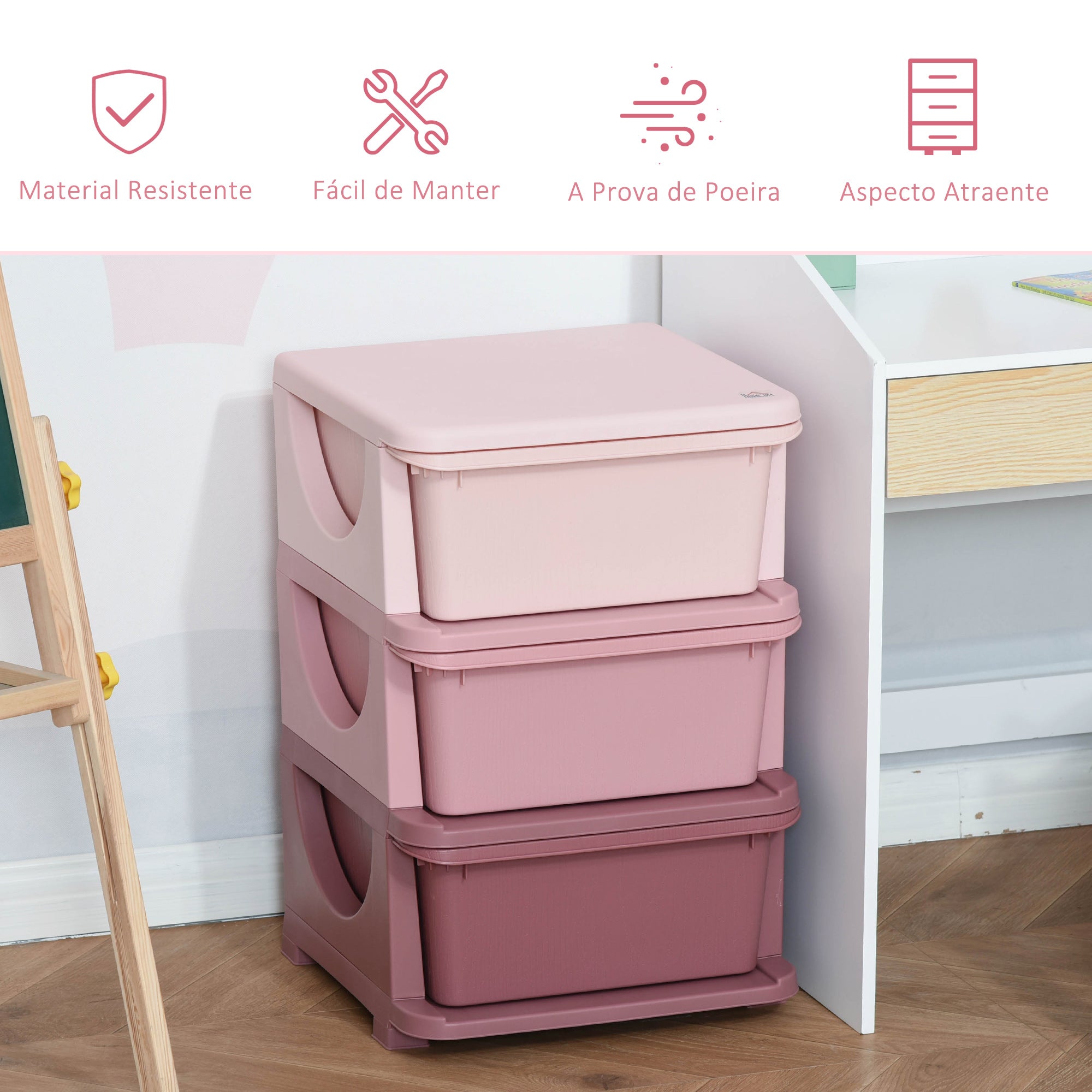 Organizador de Brinquedos para Crianças 37x37x56,5cm - Cor Rosa