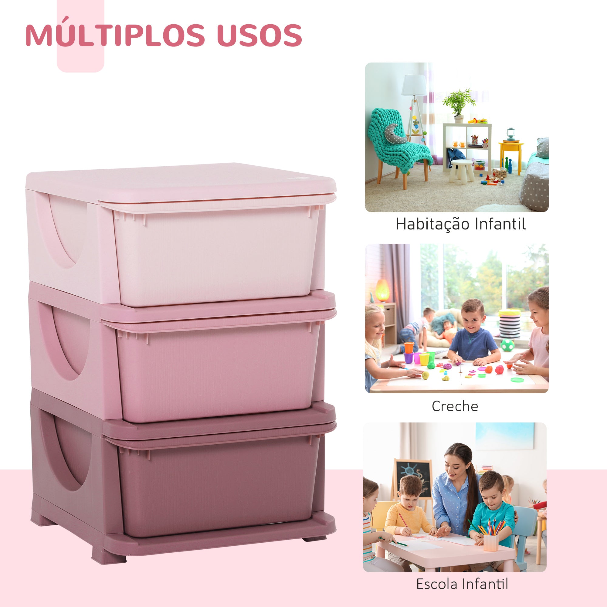 Organizador de Brinquedos para Crianças 37x37x56,5cm - Cor Rosa