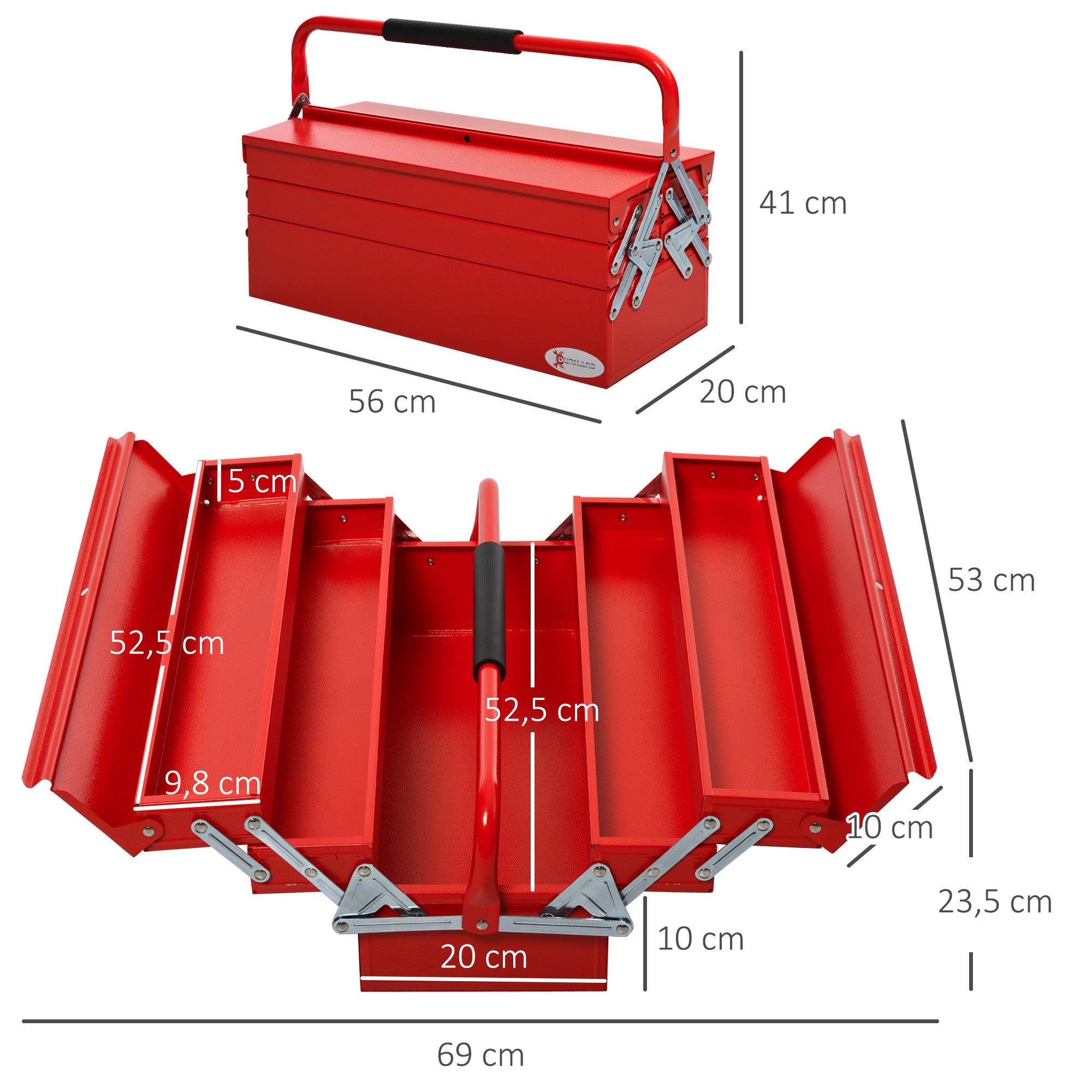 Caixa de Ferramentas de Aço Vermelho 57x21x41cm - Organizador Portátil para Bricolagem