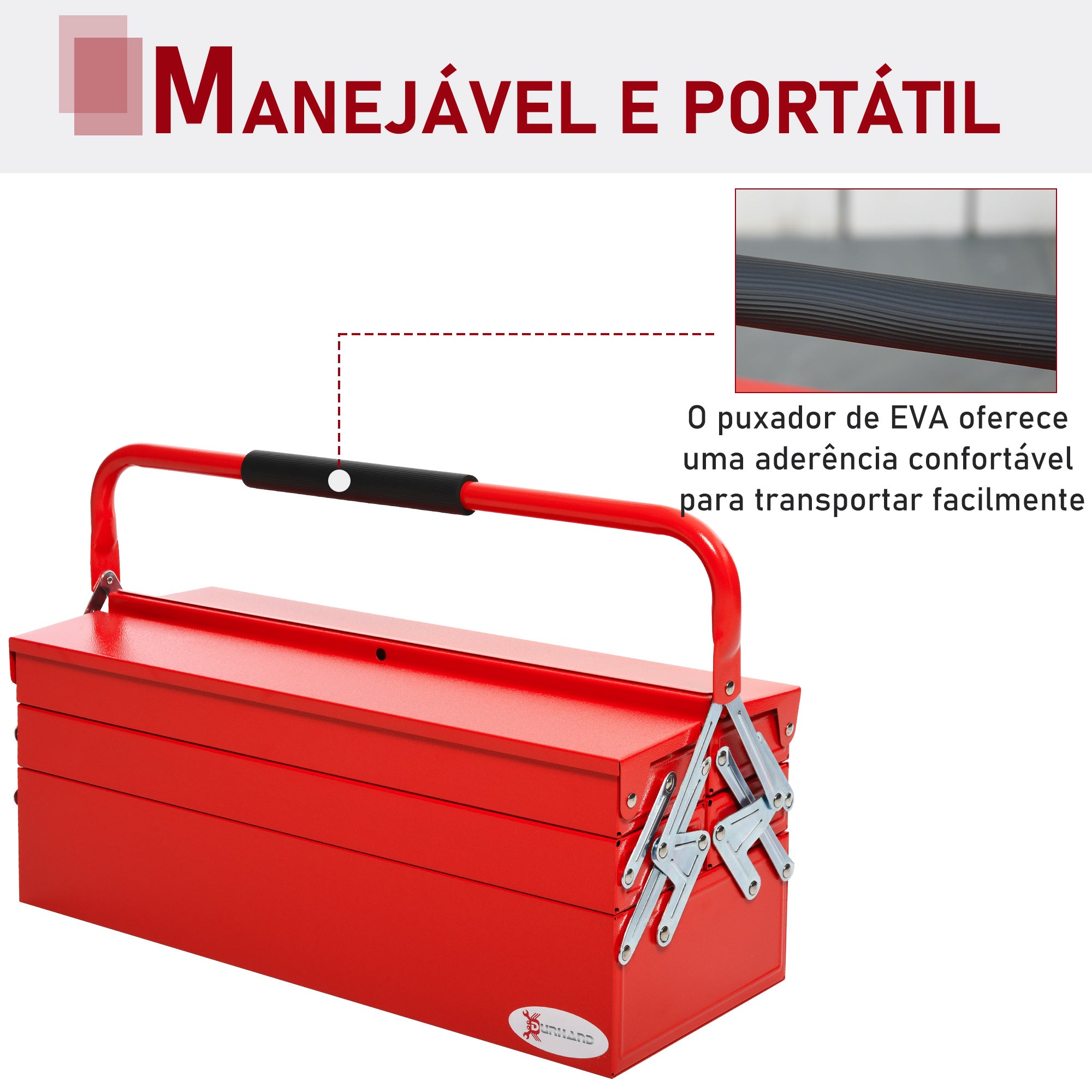 Caixa de Ferramentas de Aço Vermelho 57x21x41cm - Organizador Portátil para Bricolagem