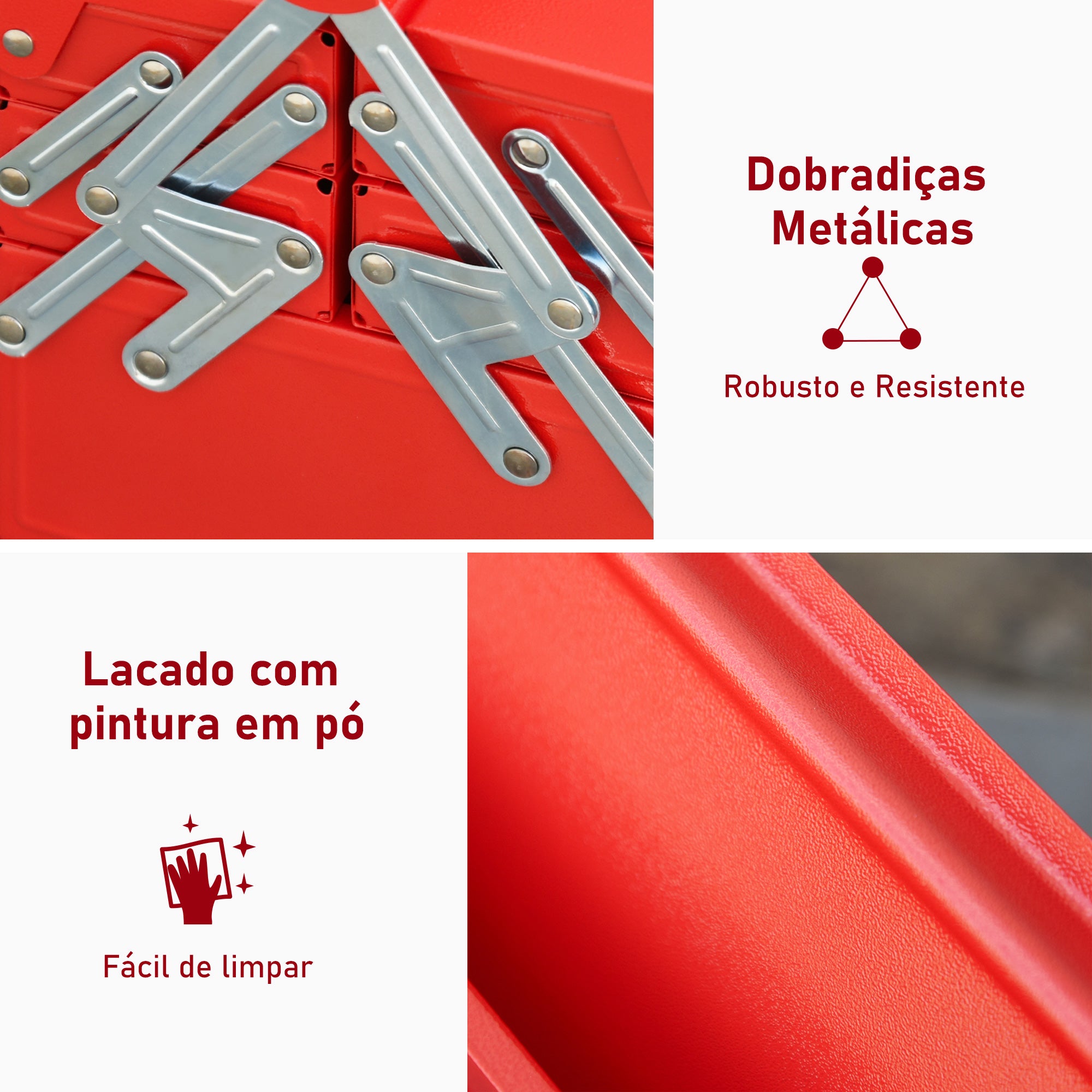Caixa de Ferramentas de Aço Vermelho 57x21x41cm - Organizador Portátil para Bricolagem
