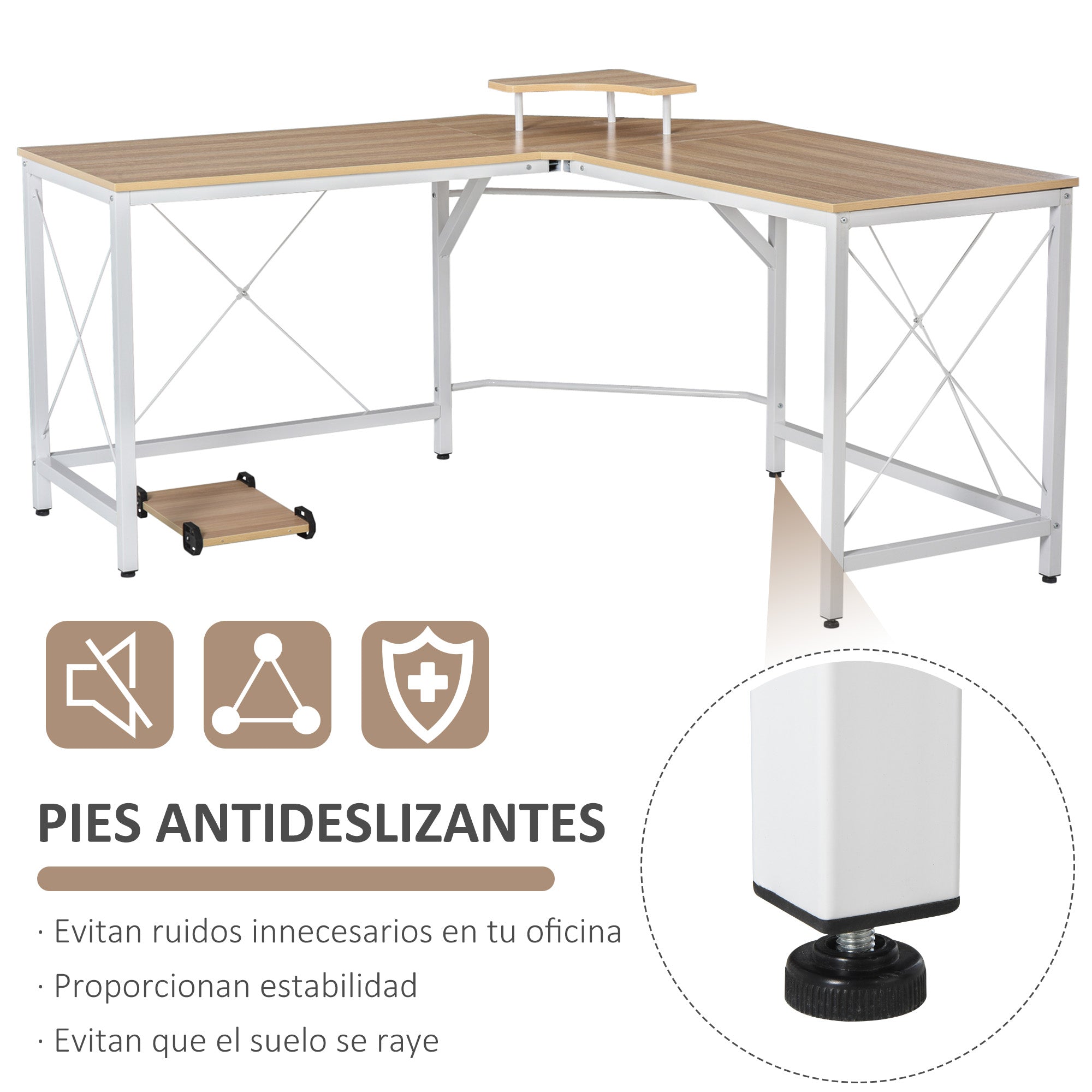 Secretária de Escritório em Forma de L 150x150x76cm Madeira e Branco