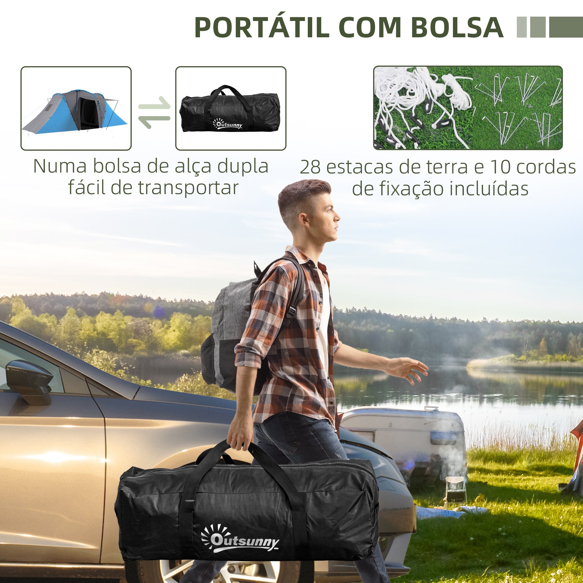 Tenda de Campismo Familiar para 4-6 Pessoas Cinza e Azul 555x225x190 cm