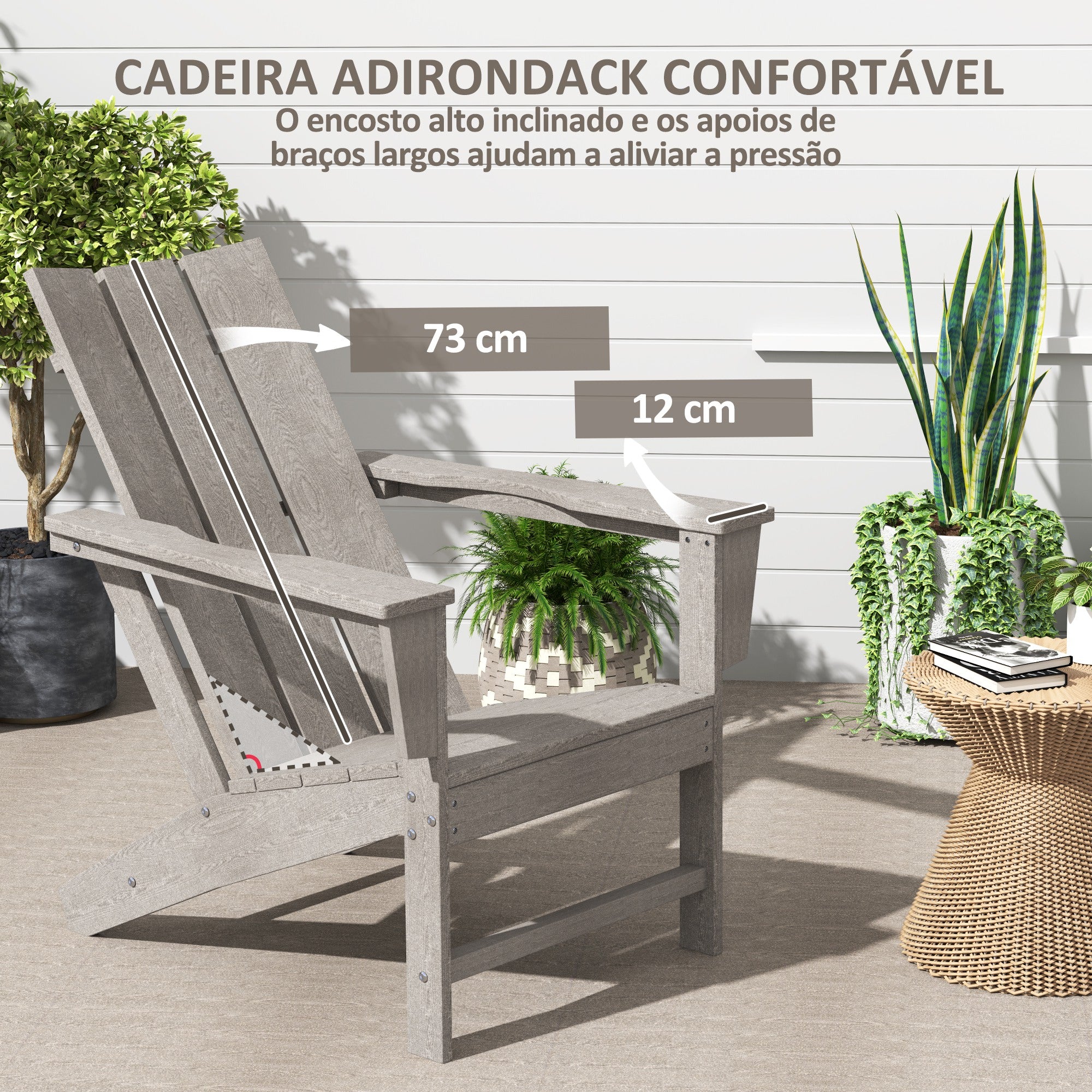 Cadeira de Jardim Adirondack 75x83x90 cm - Cinza Escuro