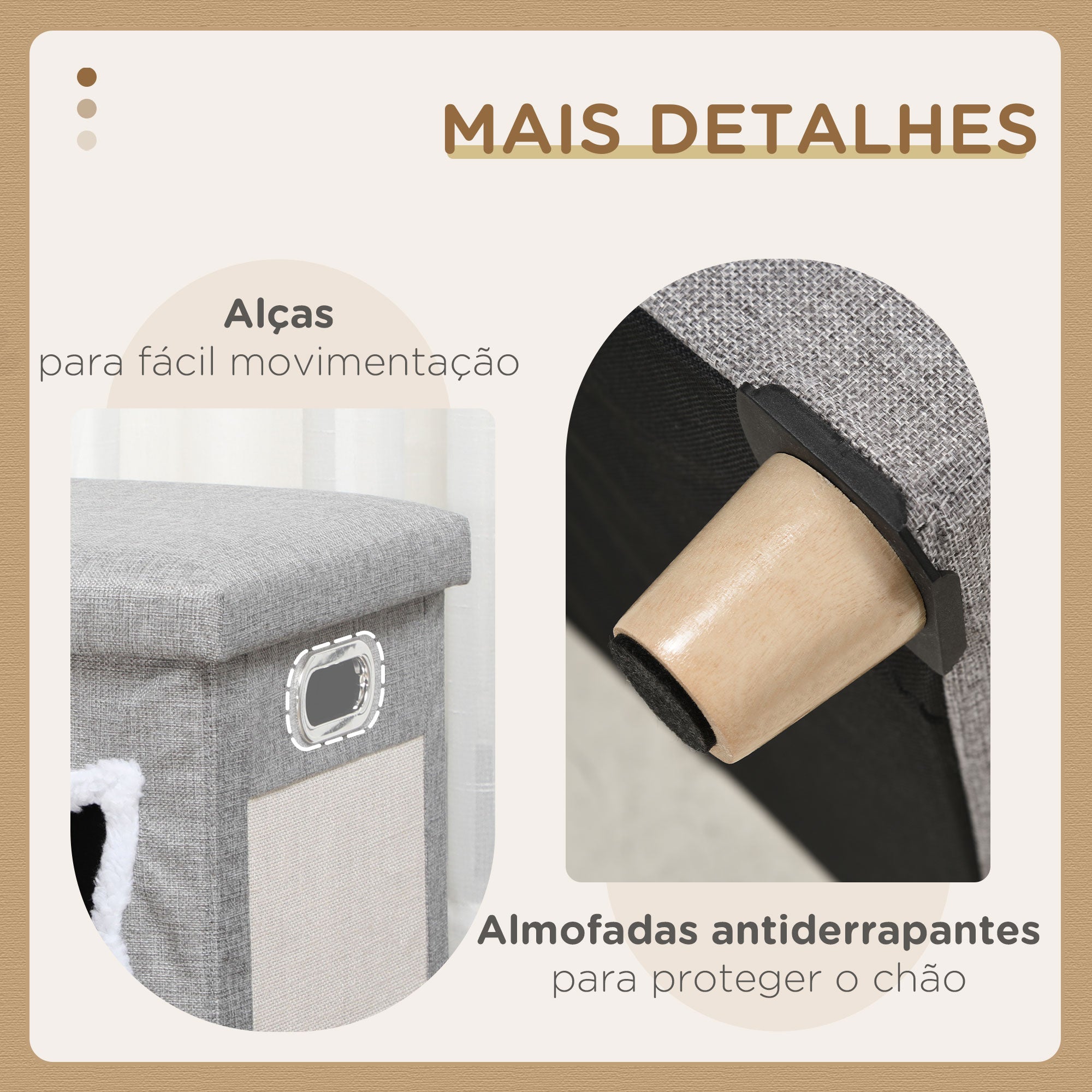Cama Caverna para Gatos 2 em 1 – 35,5x35,5x42,5 cm – Cinzenta – MDF