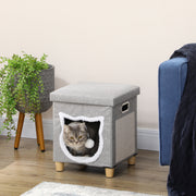 Cama Caverna para Gatos 2 em 1 – 35,5x35,5x42,5 cm – Cinzenta – MDF