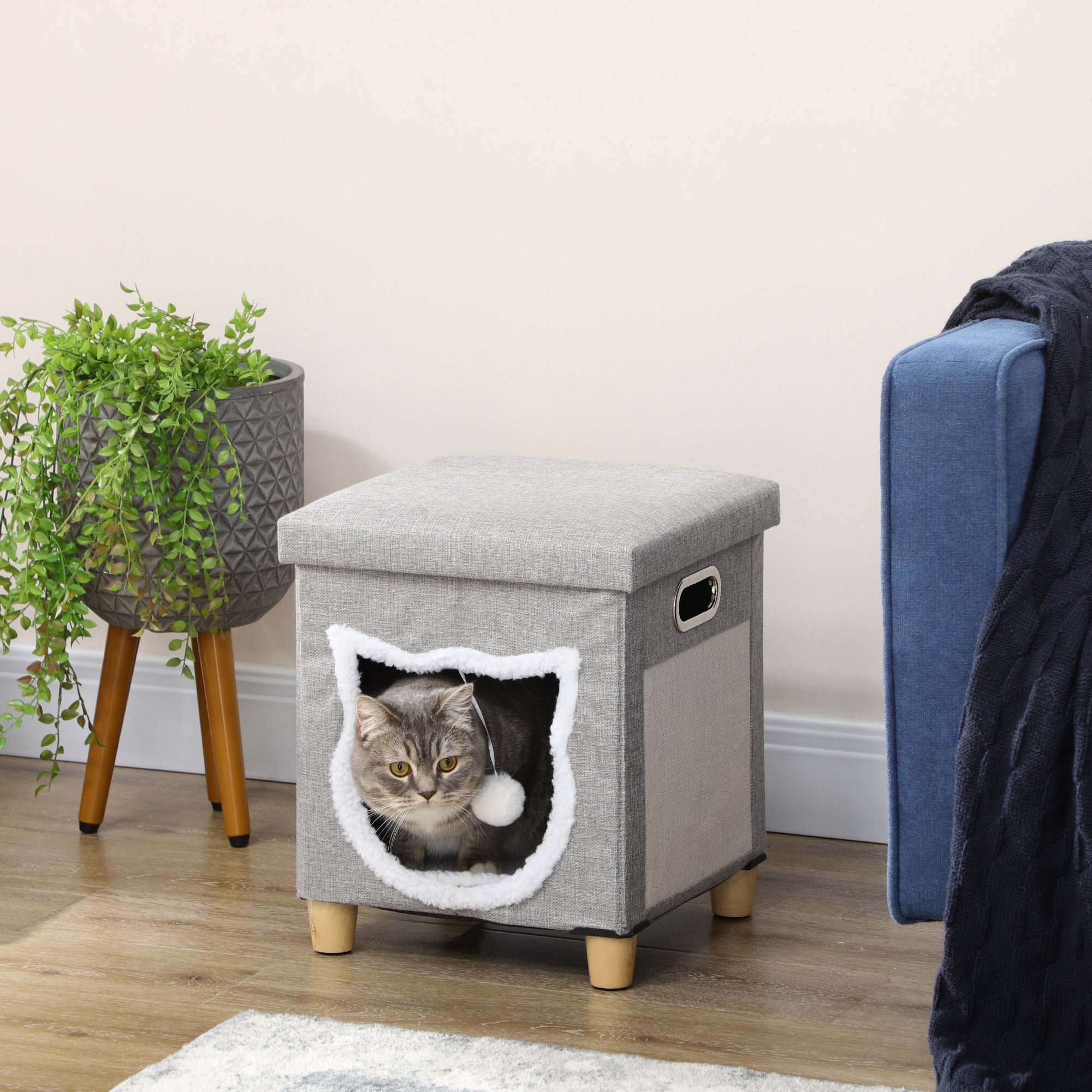 Cama Caverna para Gatos 2 em 1 – 35,5x35,5x42,5 cm – Cinzenta – MDF