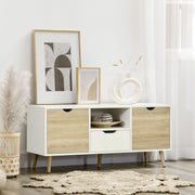 Móvel de TV com Gaveta 2 Portas e Prateleira 110x40x50cm Branco e Madeira