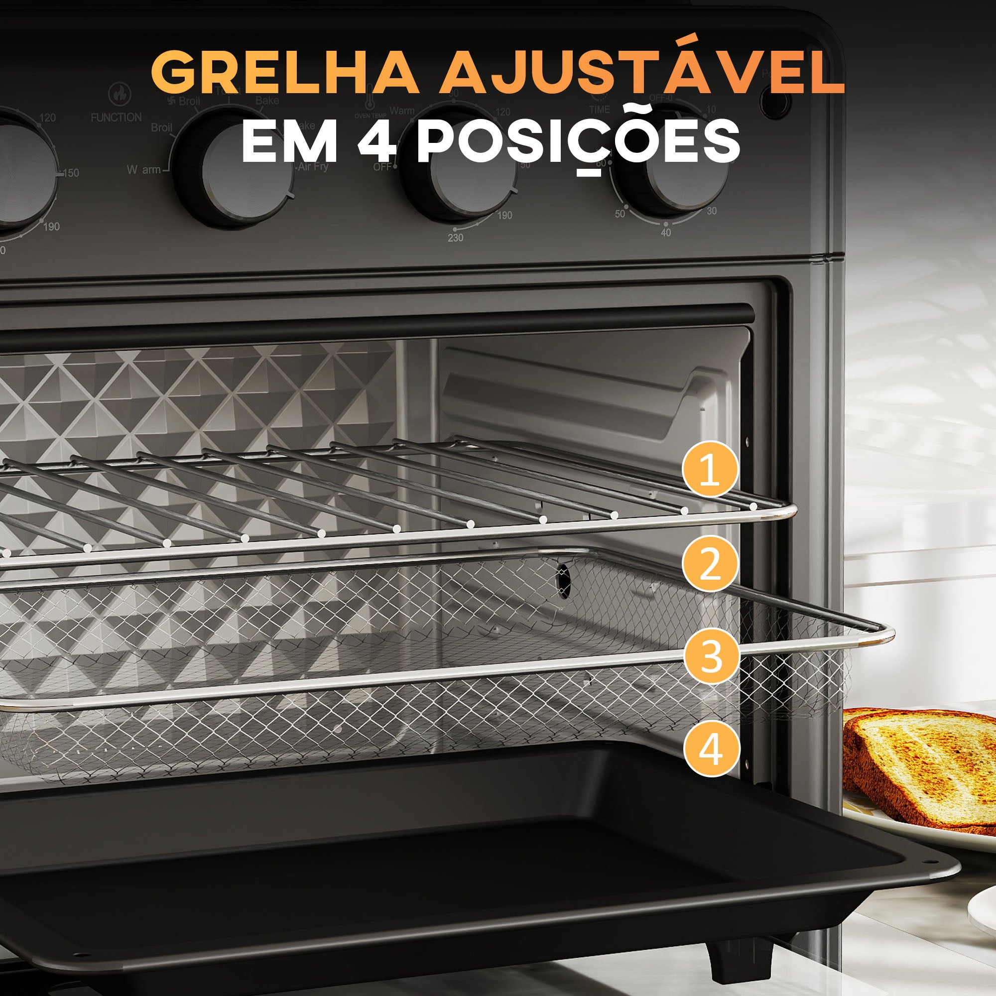 Mini Forno Elétrico Multifuncional 30L – 43x39x39 cm – Preto – Metal