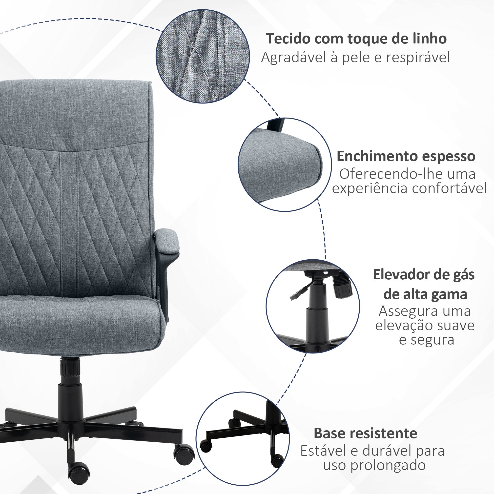 Cadeira de Escritório Cinza Escuro 65x65x102-112,5cm - Encosto Alto e Altura Ajustável