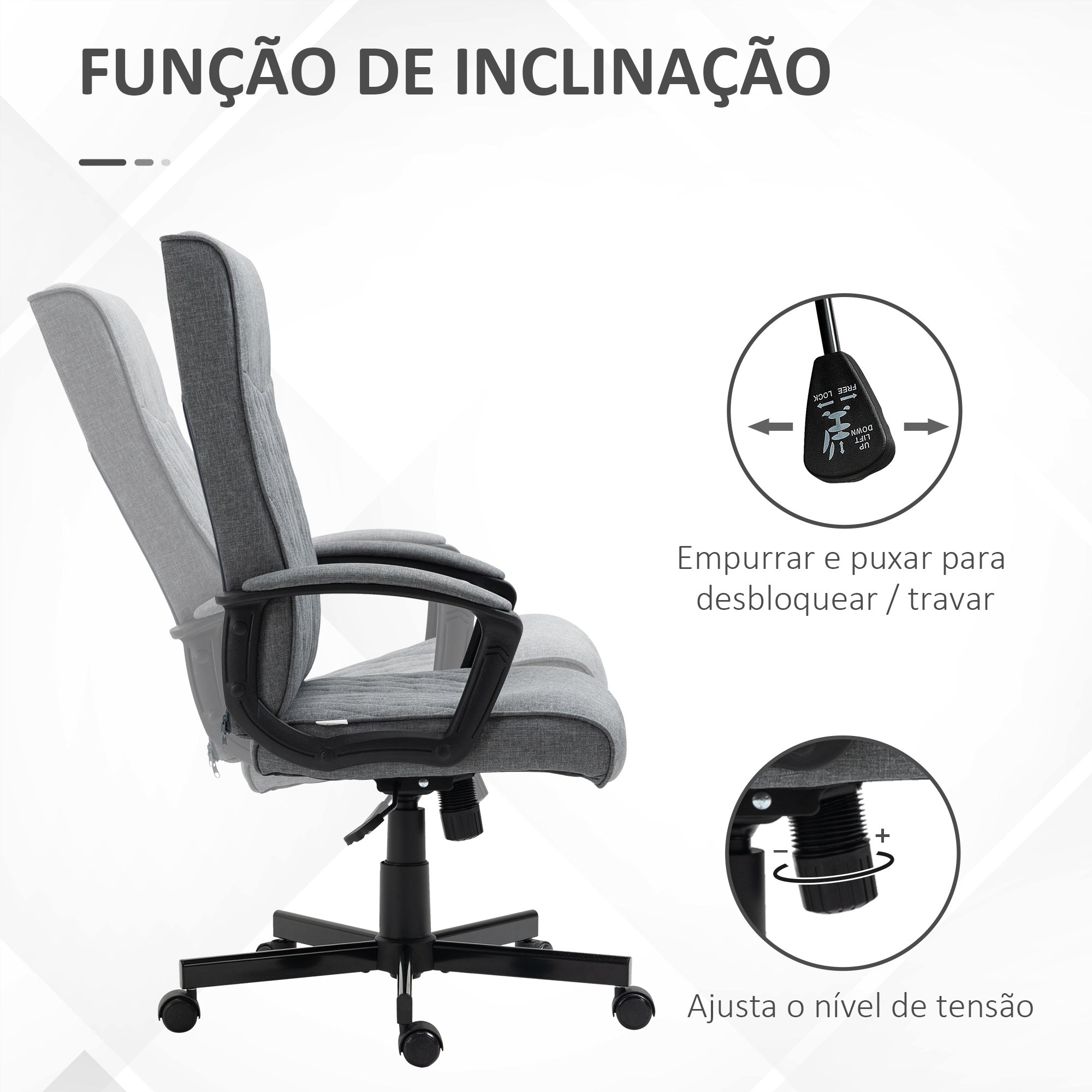 Cadeira de Escritório Cinza Escuro 65x65x102-112,5cm - Encosto Alto e Altura Ajustável