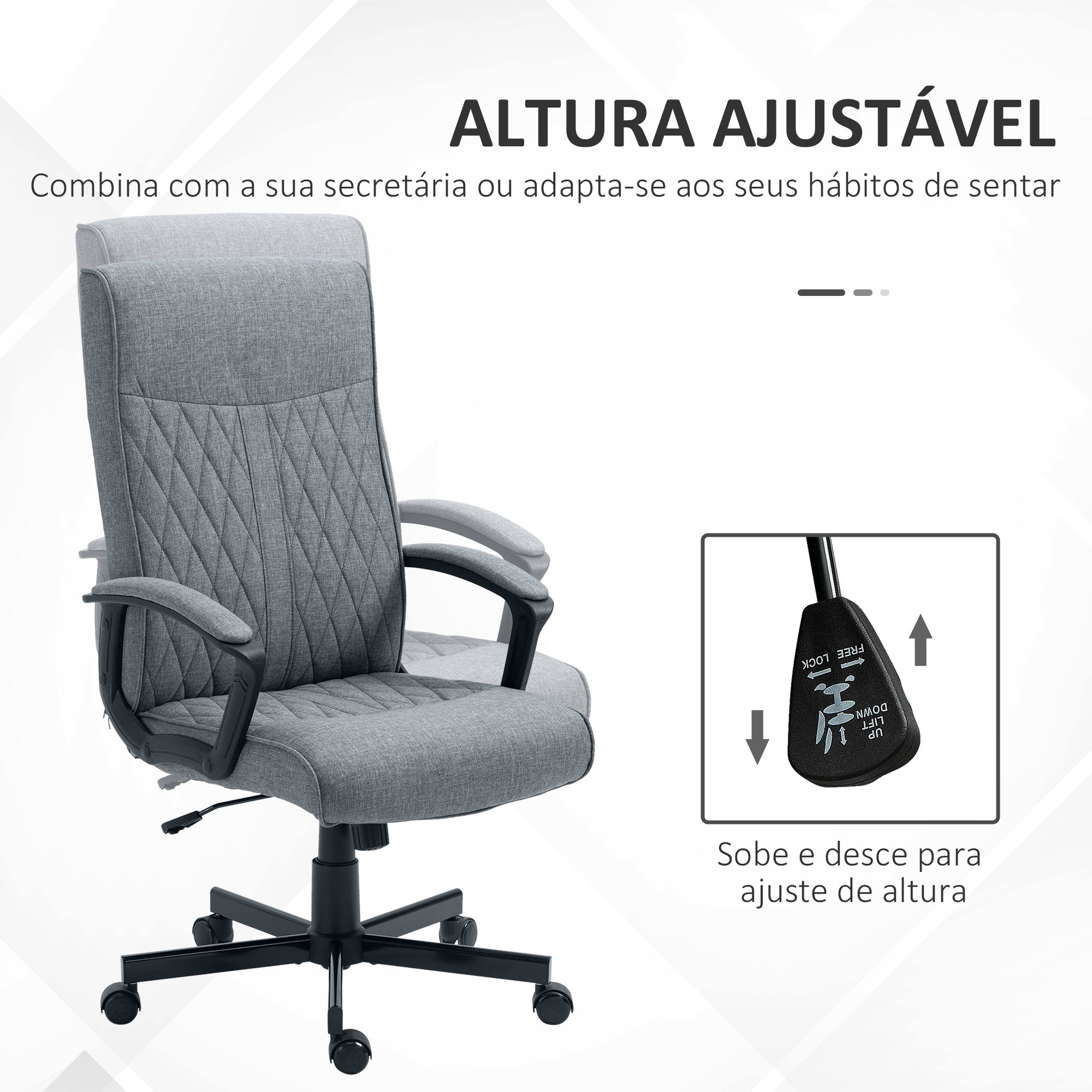 Cadeira de Escritório Cinza Escuro 65x65x102-112,5cm - Encosto Alto e Altura Ajustável