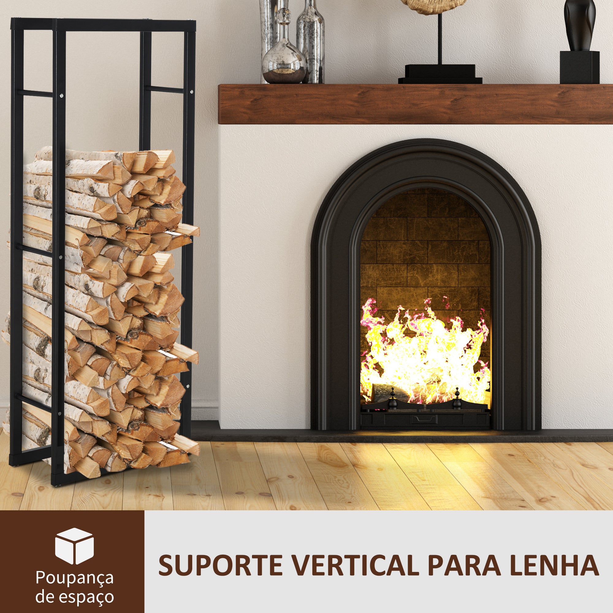 Suporte para lenha metálico – 60x25x150 cm – Cor Preto – Ferro