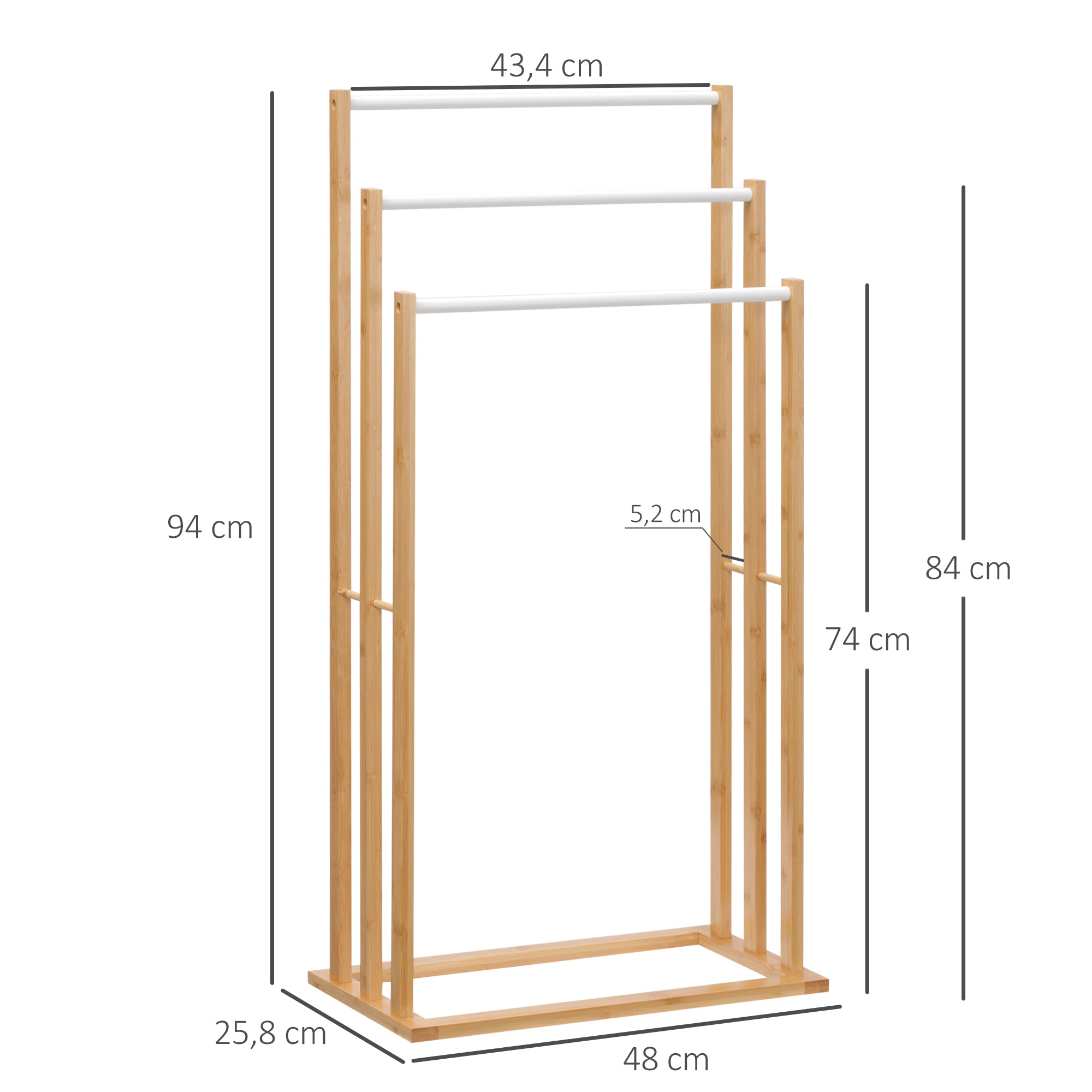 Toalheiro de Pé de Bambu com 3 Barras Cor de Madeira Natural 48x25,8x94cm