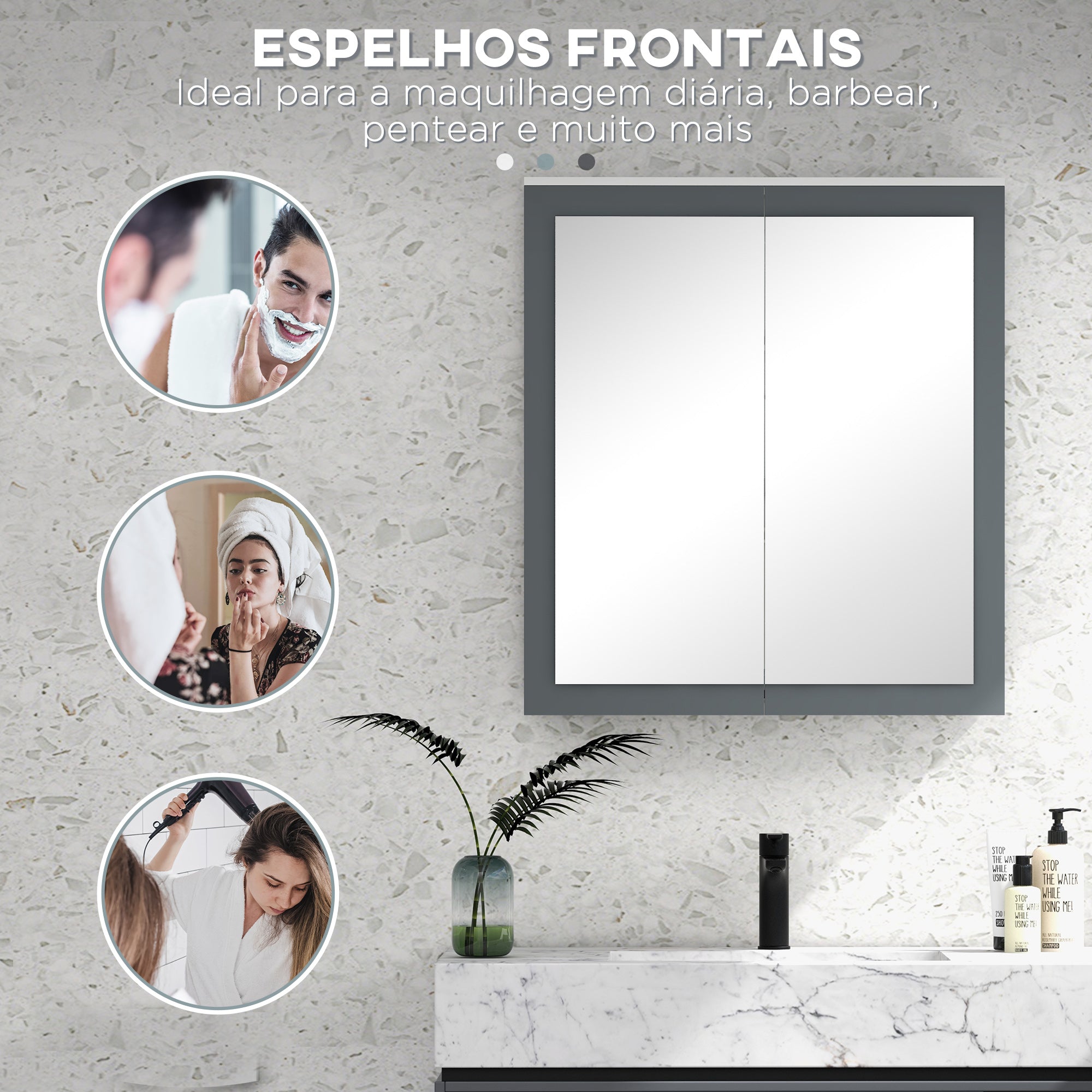 Armário de Casa de Banho com Espelho – 69x17x75,5 cm – Branco e Cinza – MDF e vidro