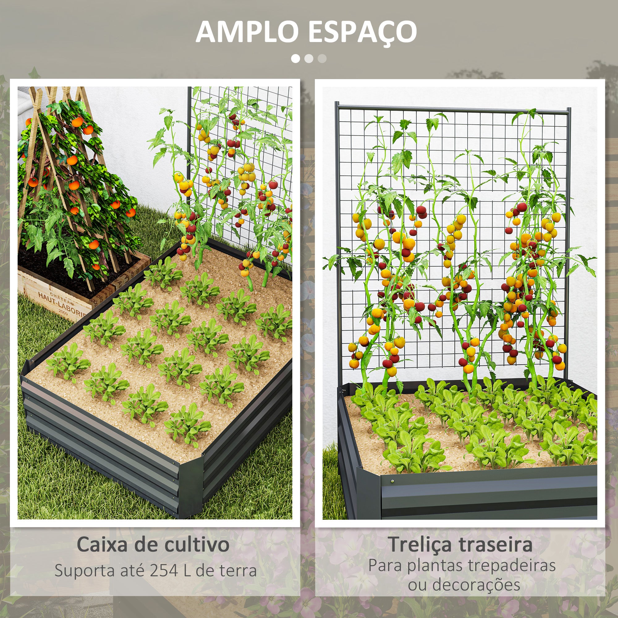 Caixa de Plantio Grande de Aço Galvanizado 80x115x125 cm - Cinza Escuro