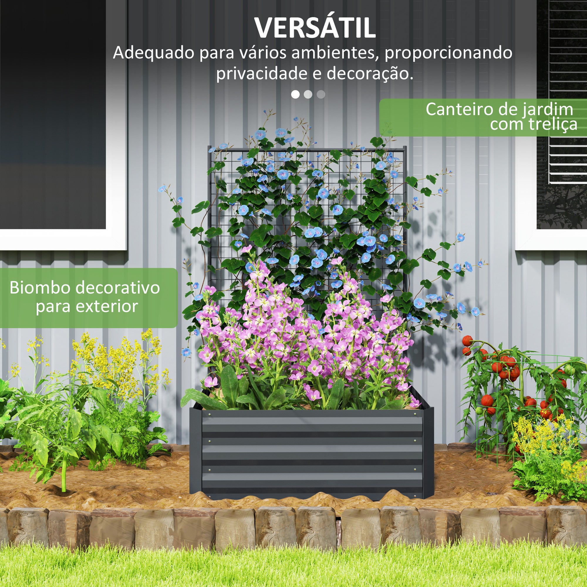Caixa de Plantio Grande de Aço Galvanizado 80x115x125 cm - Cinza Escuro