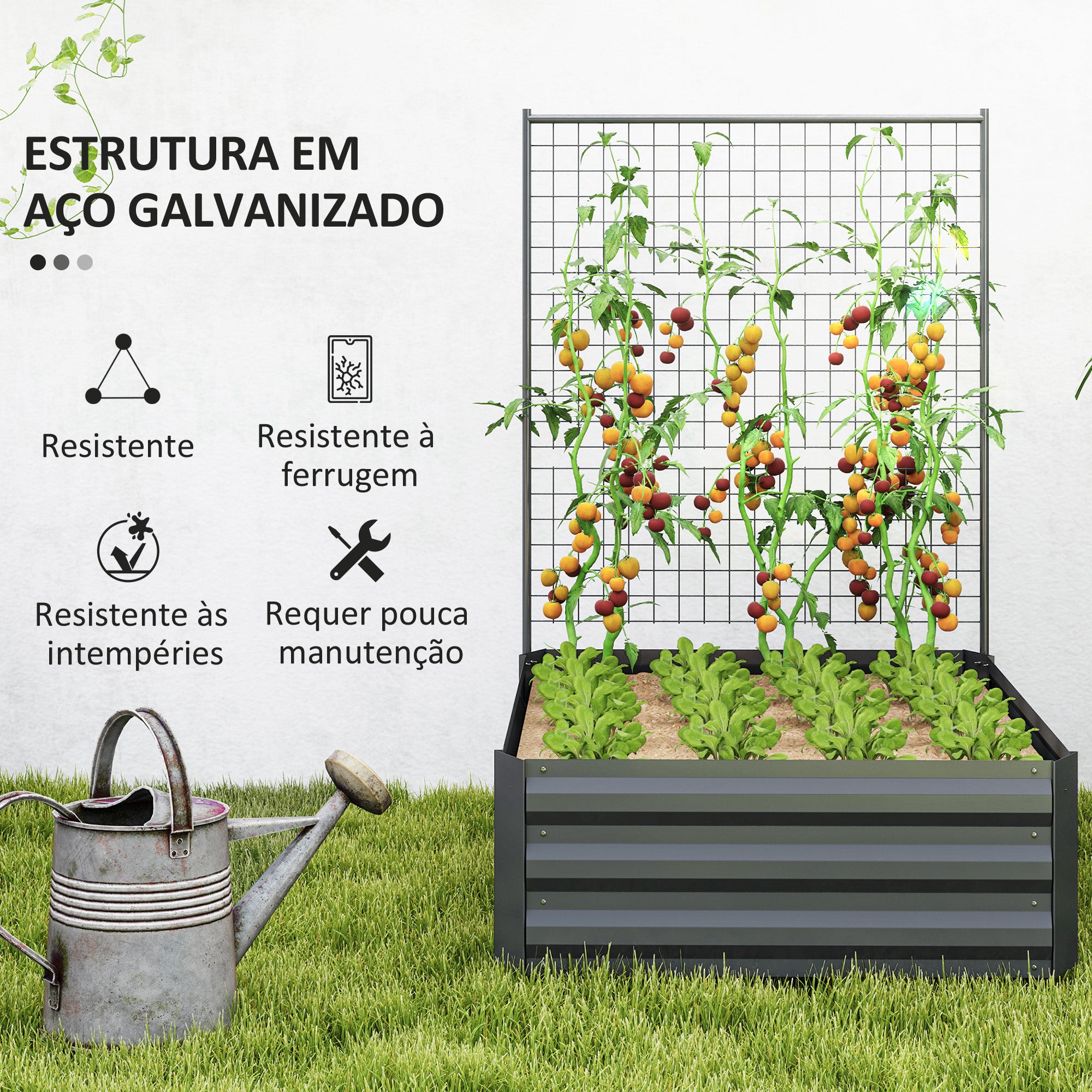 Caixa de Plantio Grande de Aço Galvanizado 80x115x125 cm - Cinza Escuro