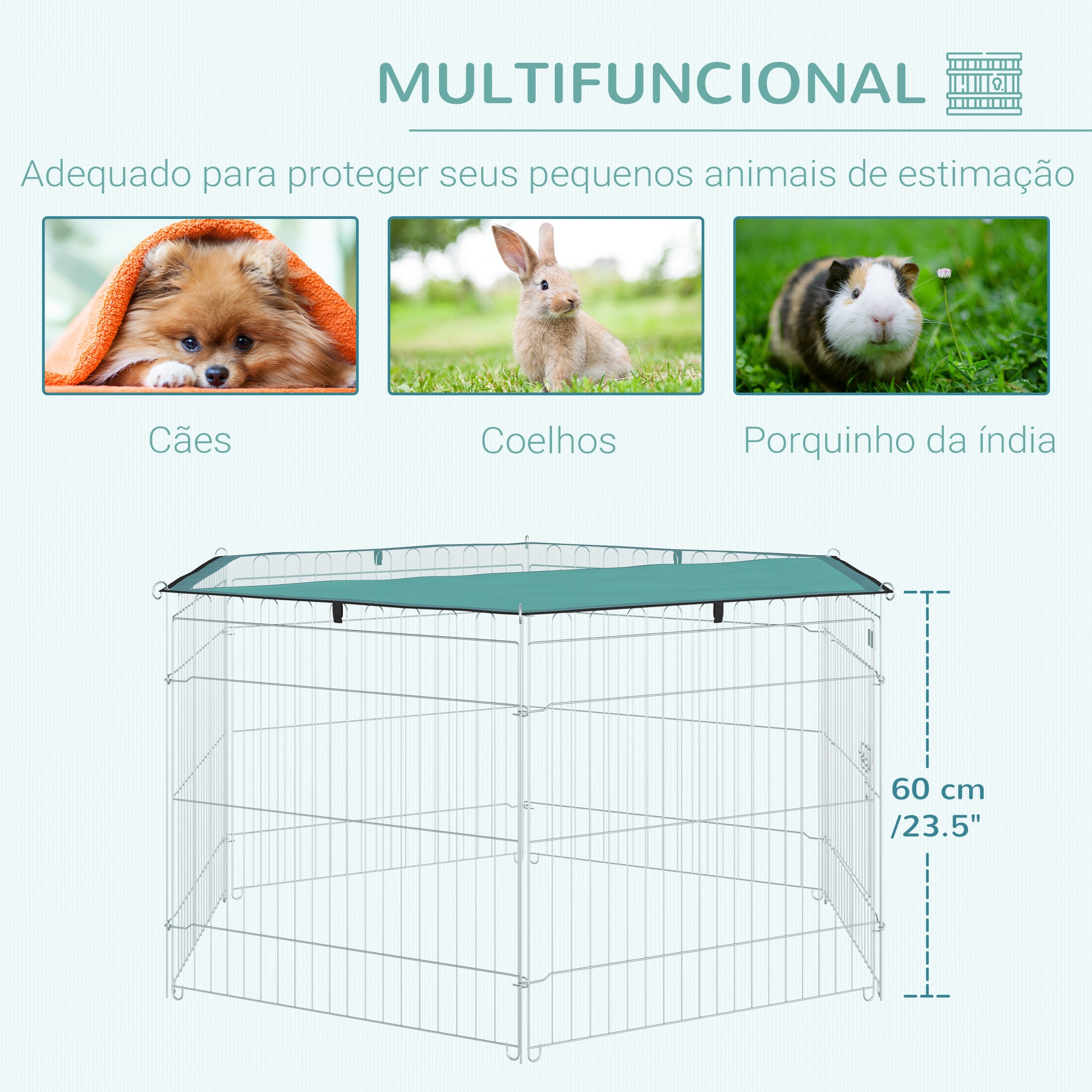 Parque para Animais de Estimação – 59x60 cm – Prata – Metal e Poliéster