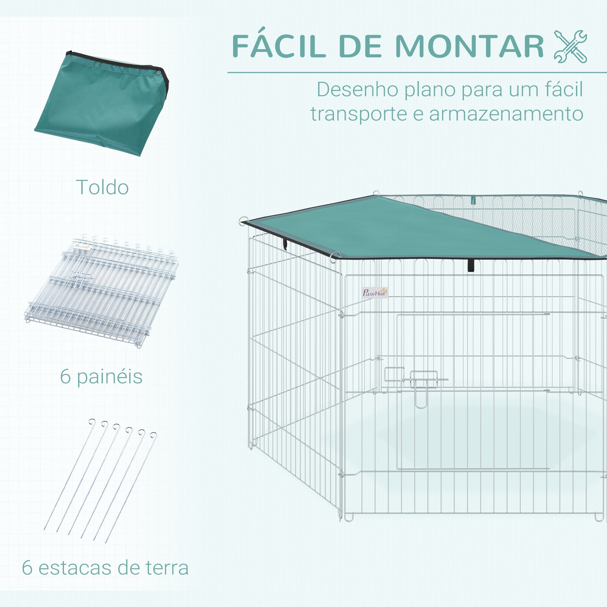 Parque para Animais de Estimação – 59x60 cm – Prata – Metal e Poliéster