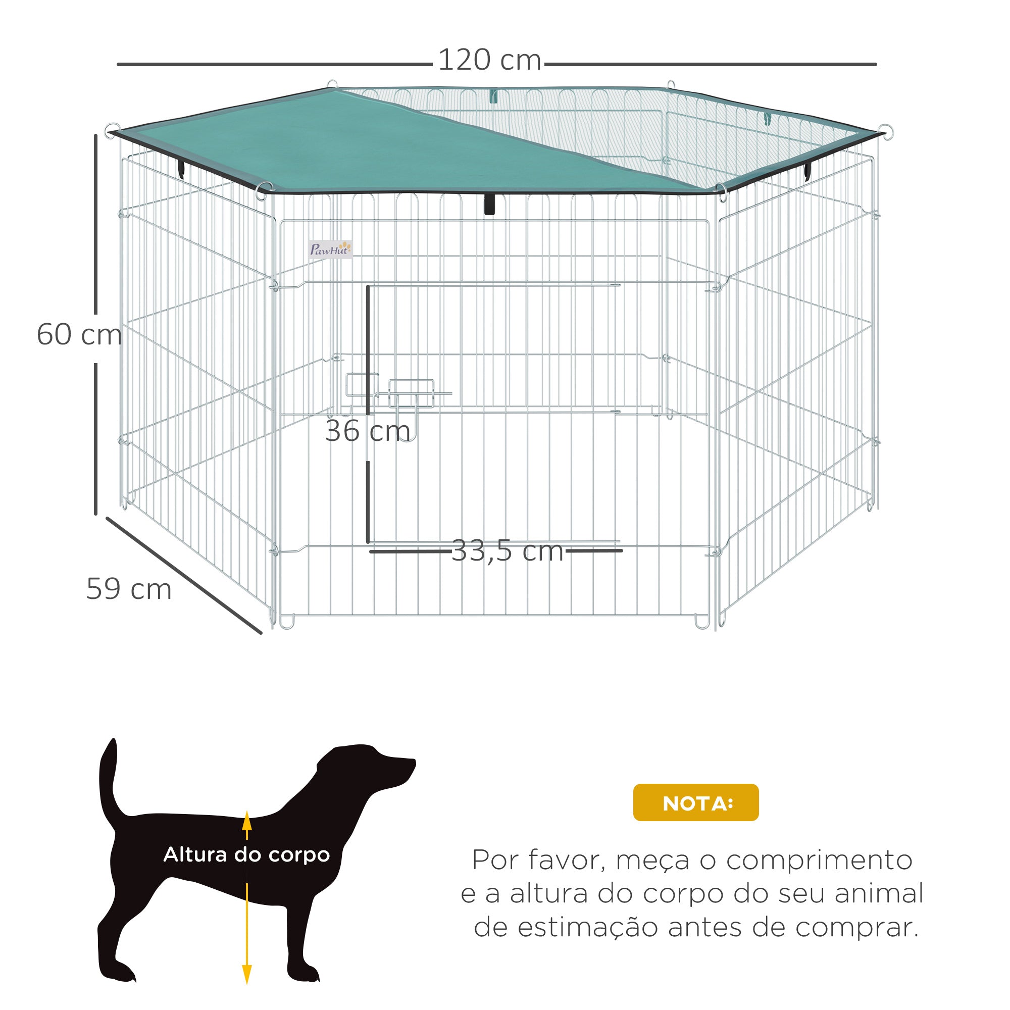 Parque para Animais de Estimação – 59x60 cm – Prata – Metal e Poliéster