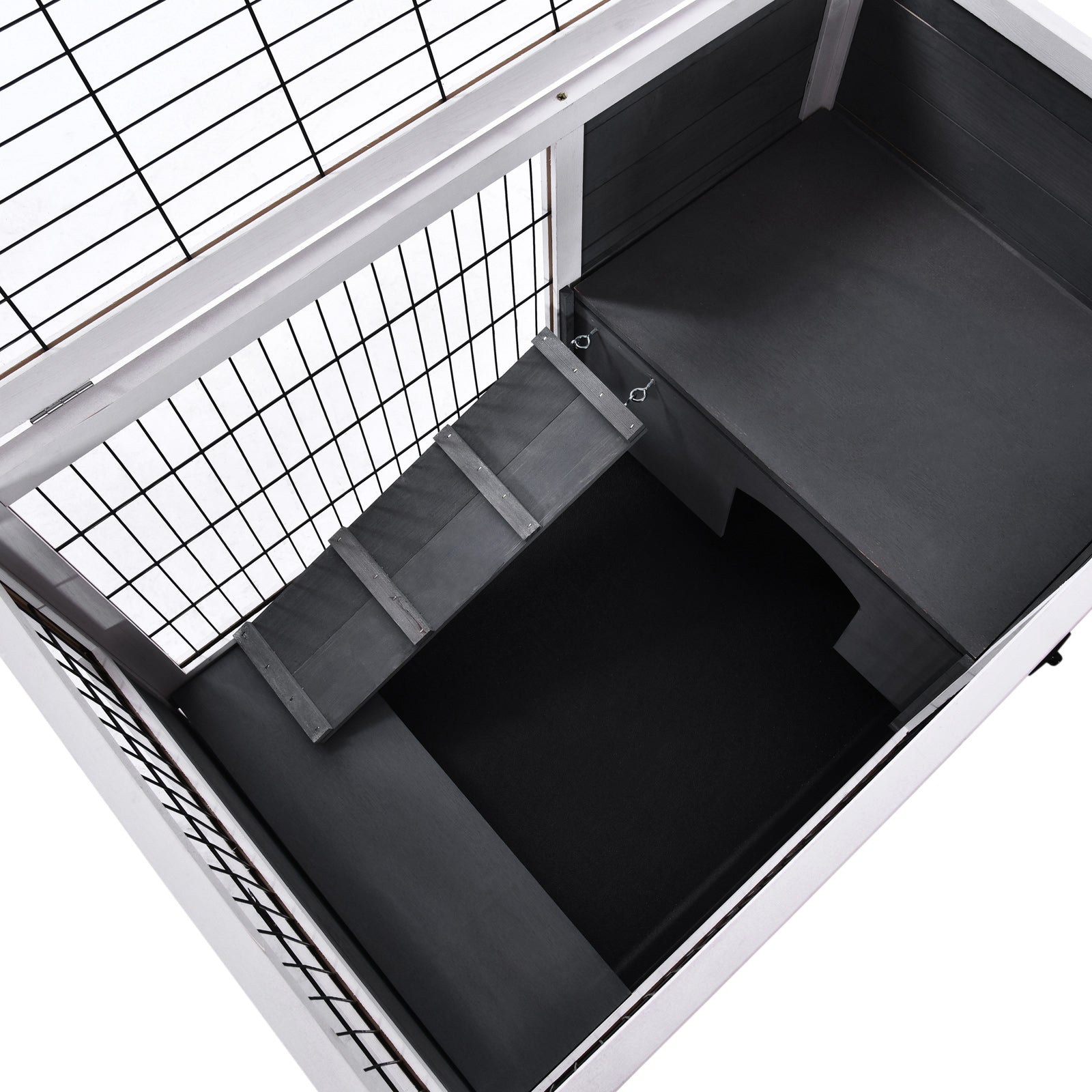 Coelheira de Madeira para Pequenos Animais - 90x53x59 cm - Cinza e Branco