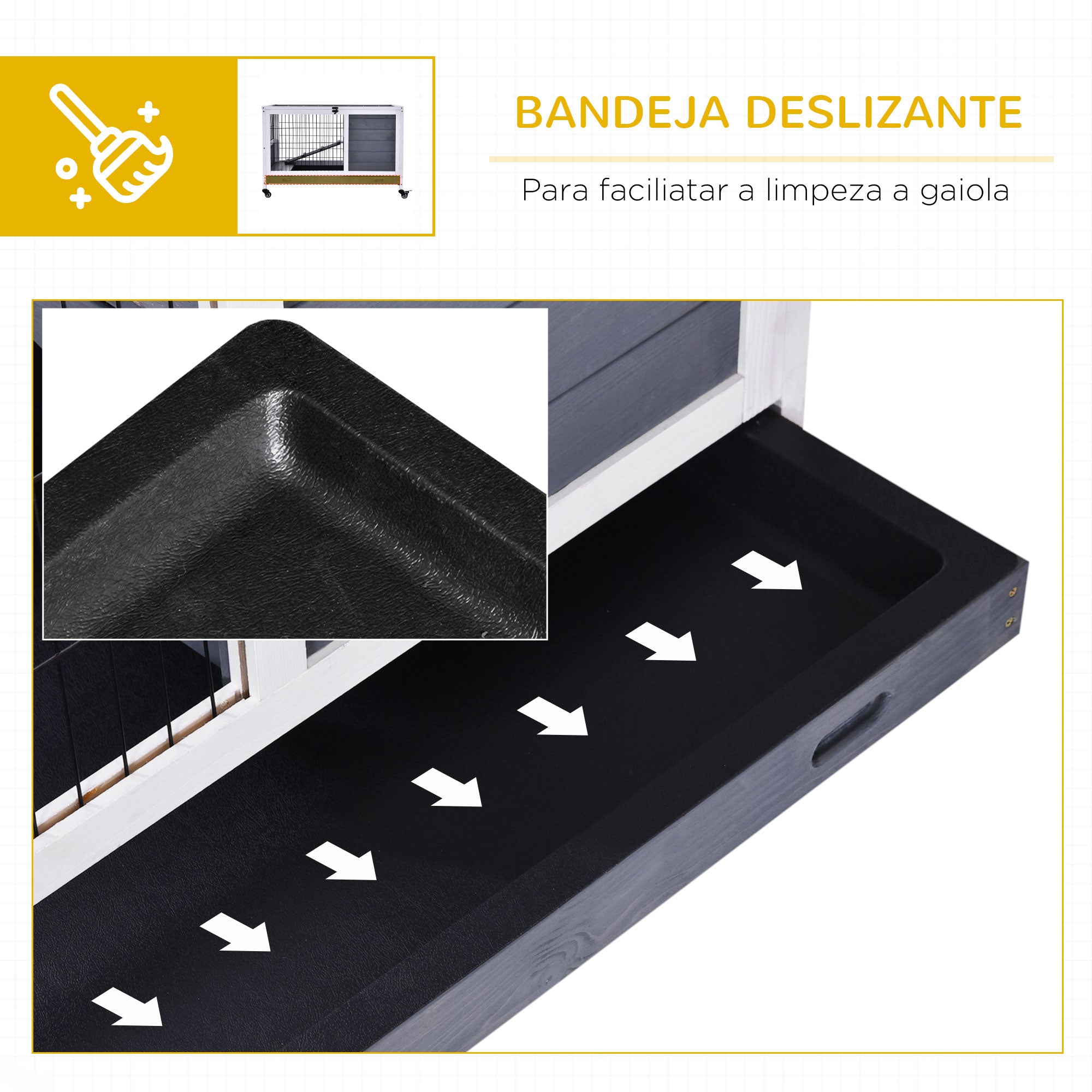 Coelheira de Madeira para Pequenos Animais - 90x53x59 cm - Cinza e Branco