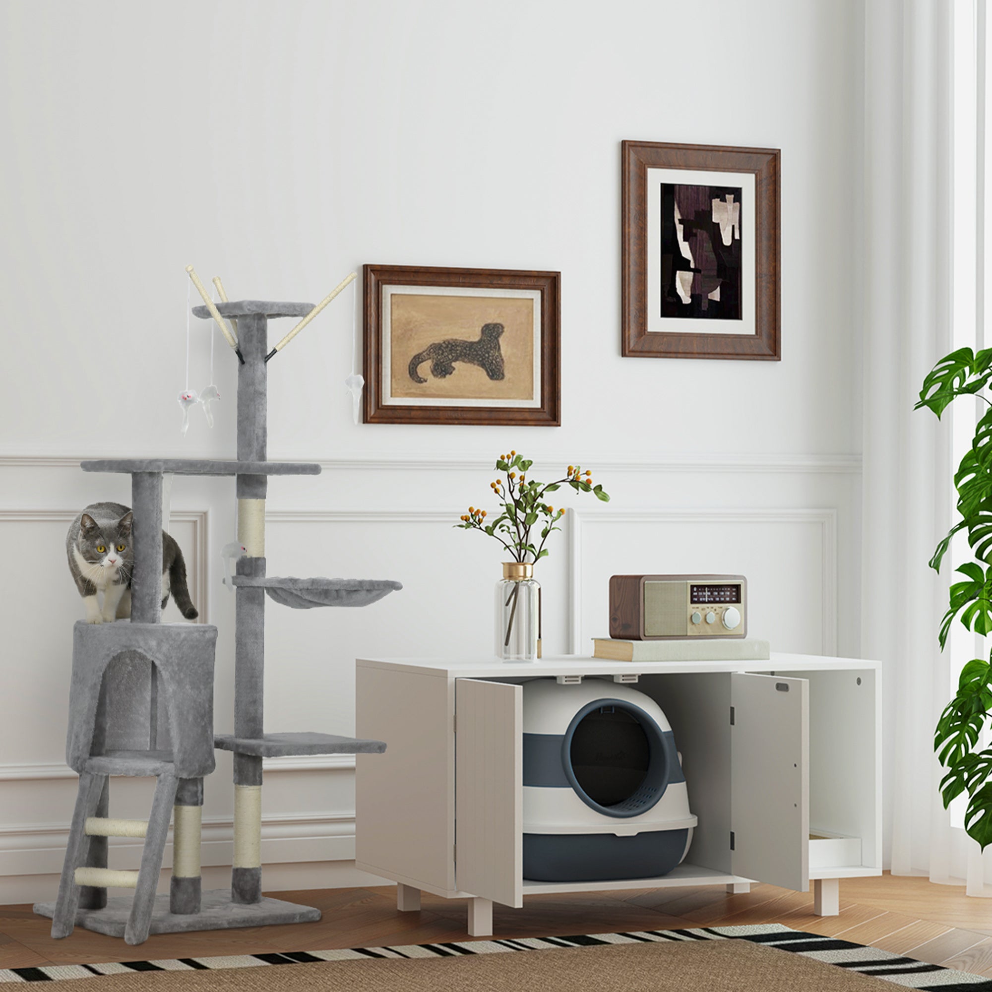 Móvel Caixa de Areia para Gatos – 91x52x50,5 cm – Branco – MDF