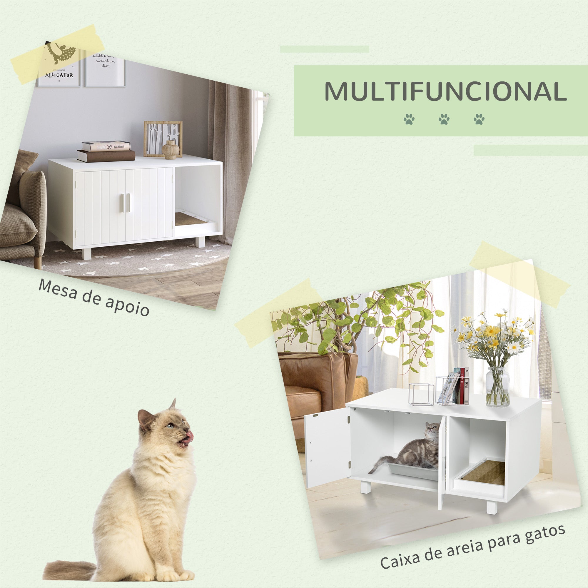 Móvel Caixa de Areia para Gatos – 91x52x50,5 cm – Branco – MDF