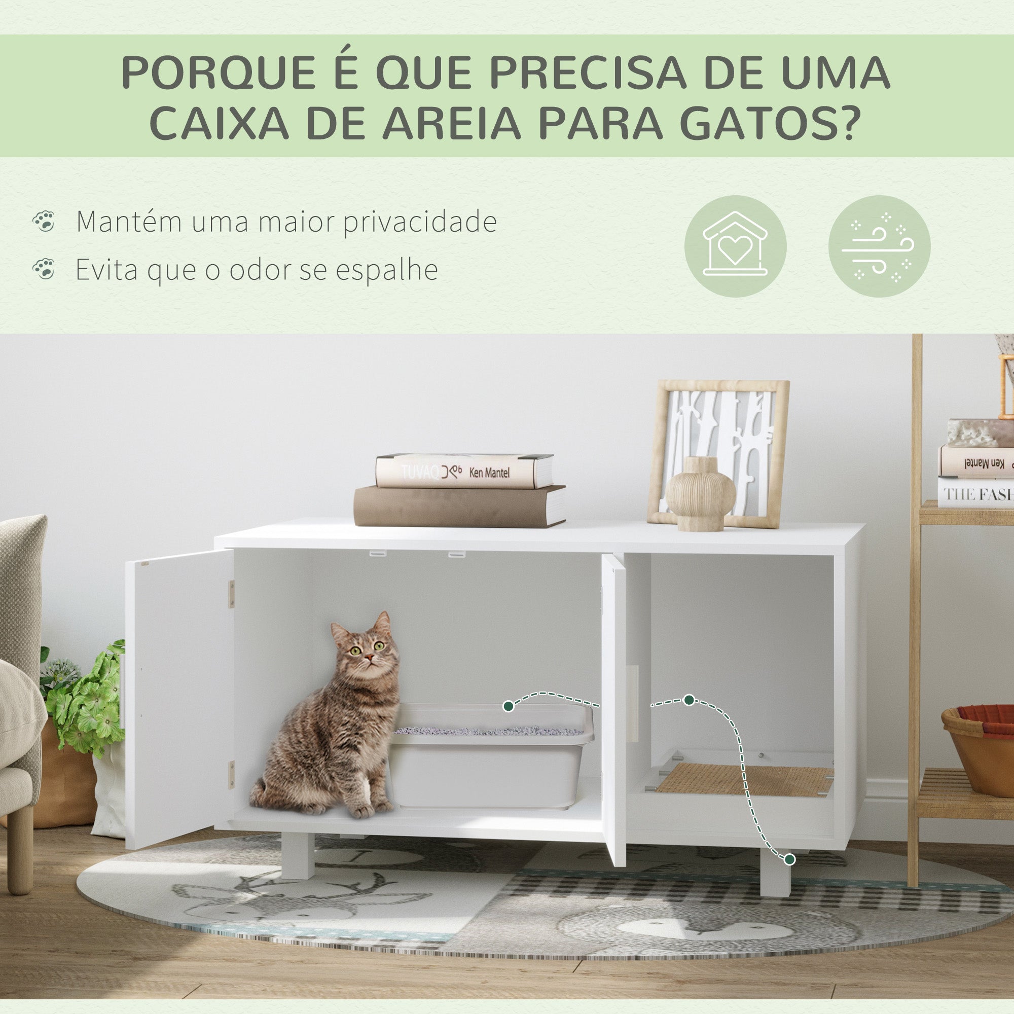 Móvel Caixa de Areia para Gatos – 91x52x50,5 cm – Branco – MDF