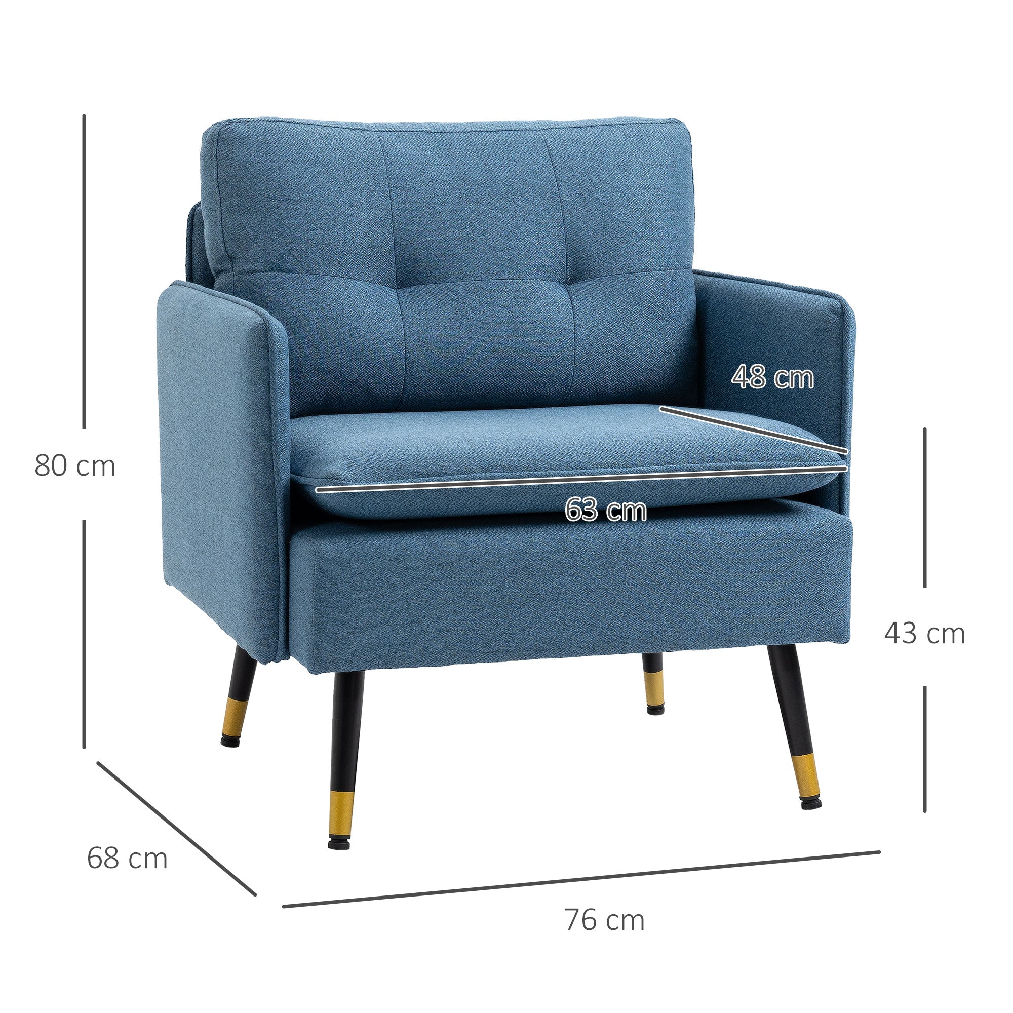 Poltrona – 76x68x80 cm – Azul – Tecido imitação linho