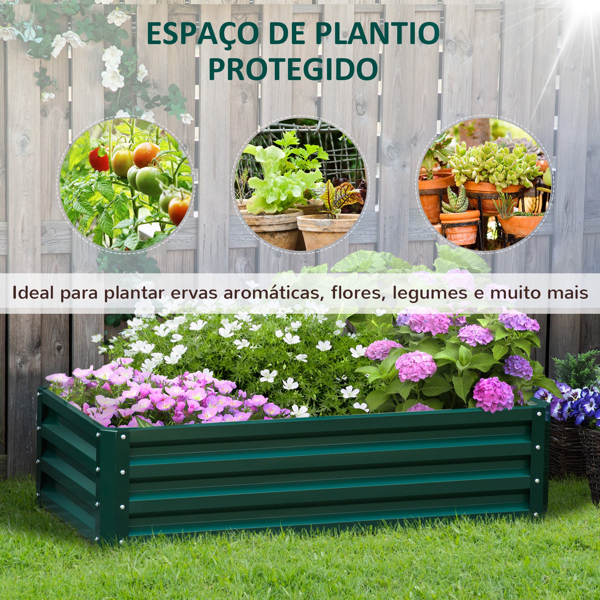 Caixa de Plantio Verde 120x60x30,5 cm - Aço Galvanizado para Cultivar Plantas