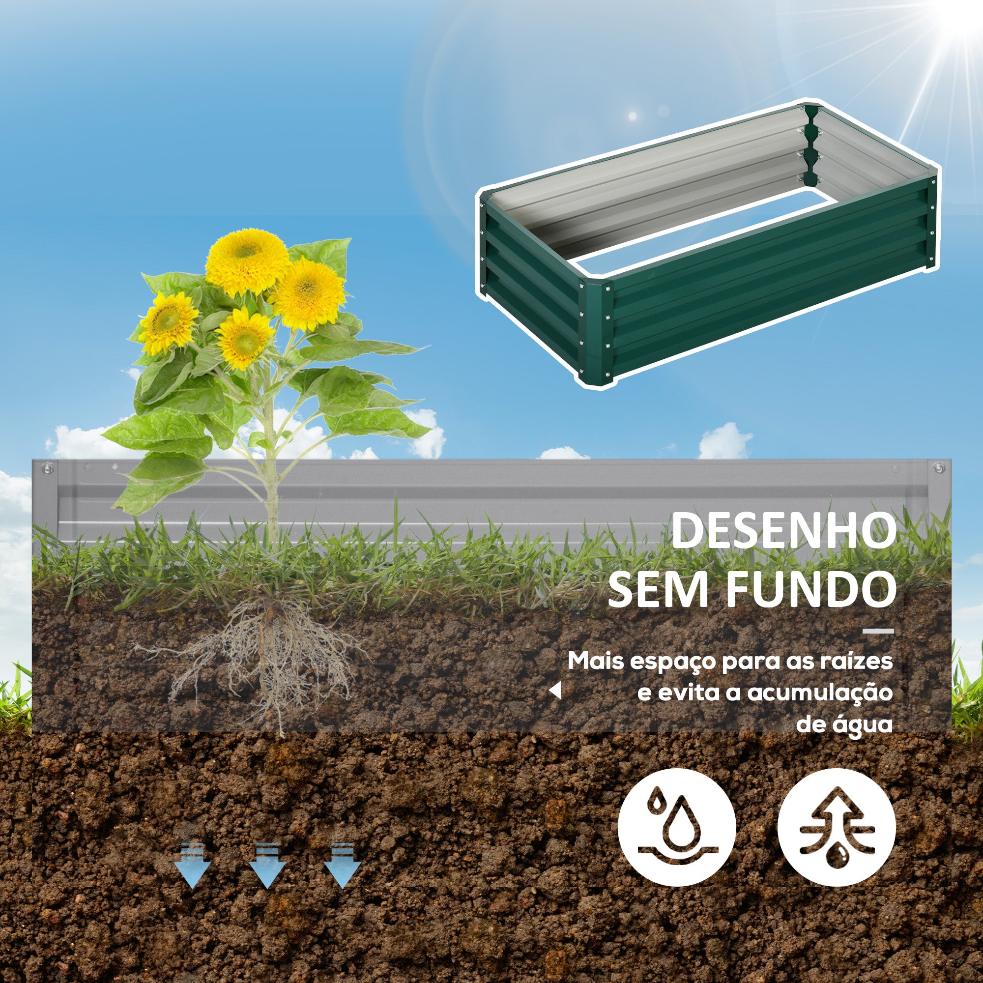 Caixa de Plantio Verde 120x60x30,5 cm - Aço Galvanizado para Cultivar Plantas