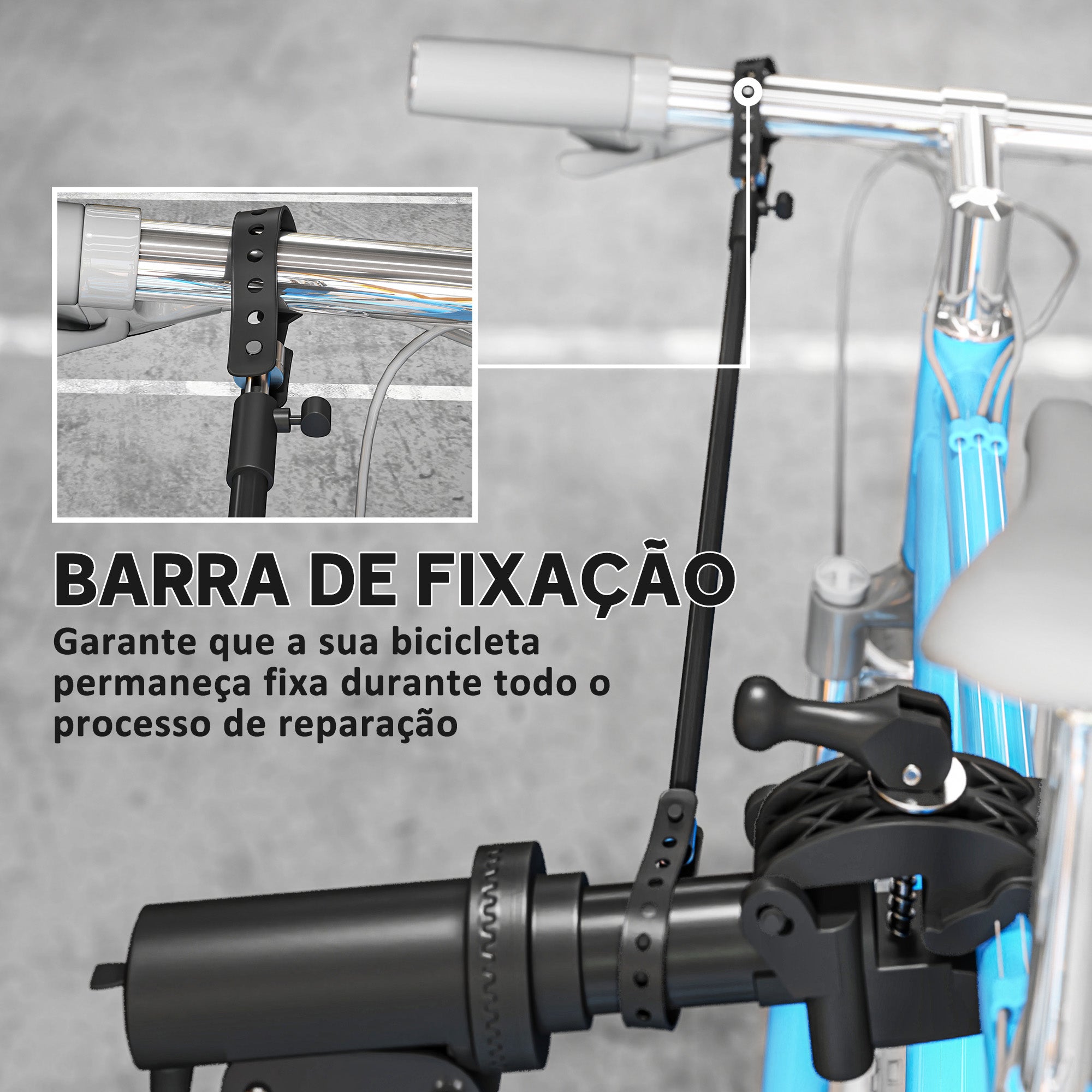 Suporte para Reparação de Bicicleta Dobrável – 82x106x107-160 cm – Preto – Metal, Alumínio e ABS