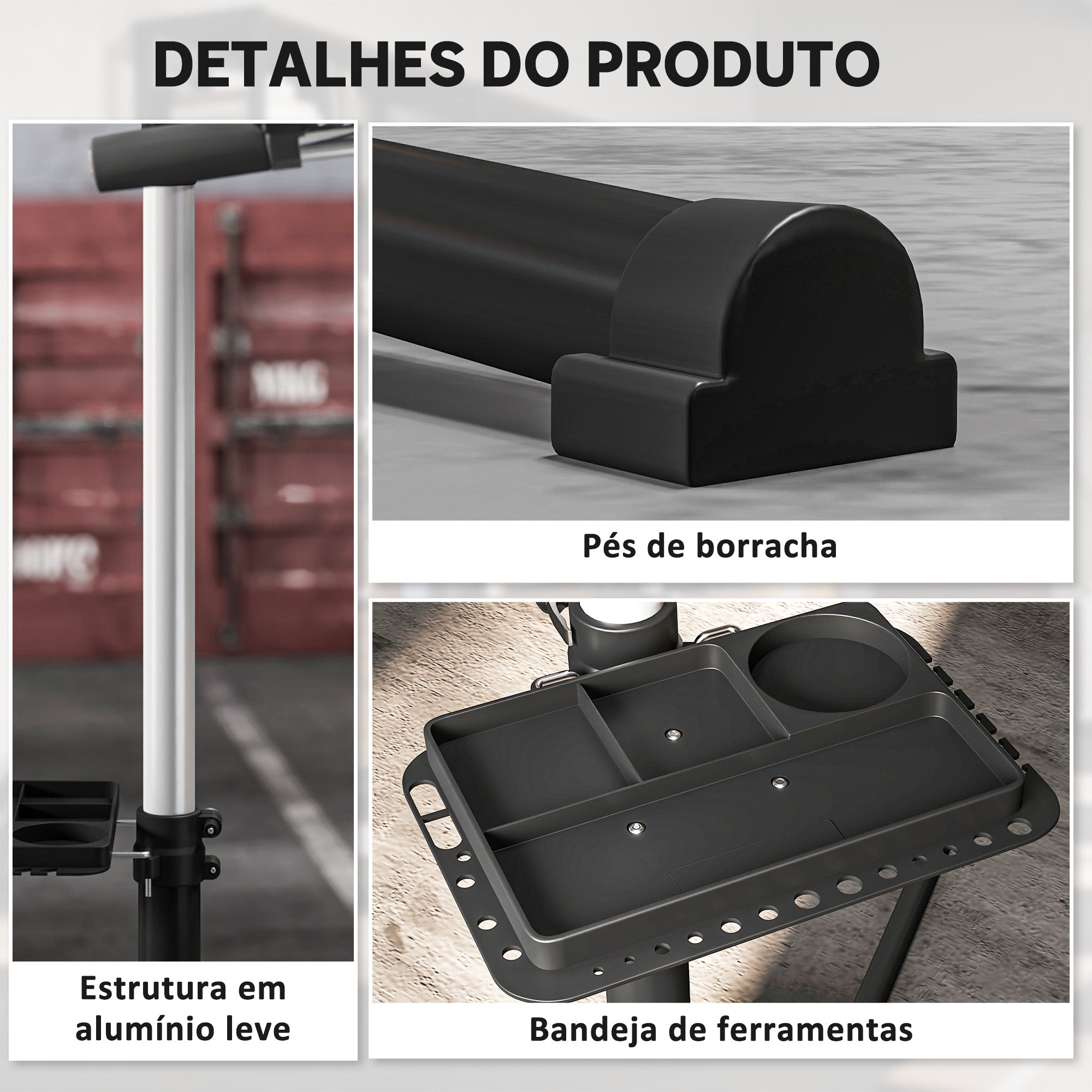 Suporte para Reparação de Bicicleta Dobrável – 82x106x107-160 cm – Preto – Metal, Alumínio e ABS