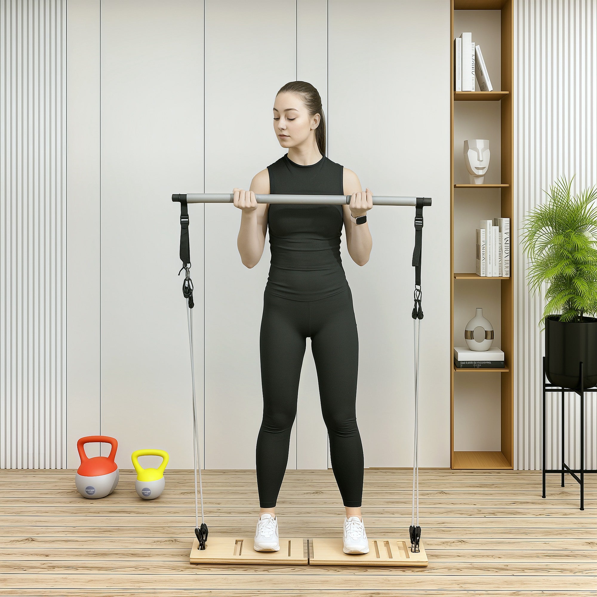 Conjunto de Pilates com 6 Faixas Elásticas Cinzento 90x33x3 cm