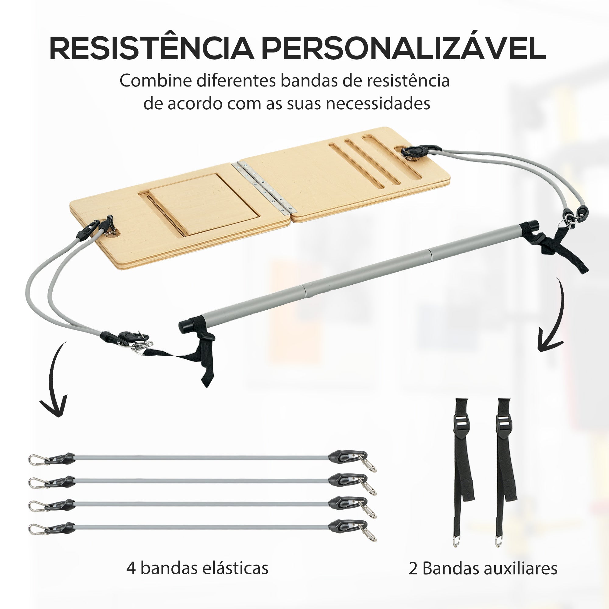 Conjunto de Pilates com 6 Faixas Elásticas Cinzento 90x33x3 cm