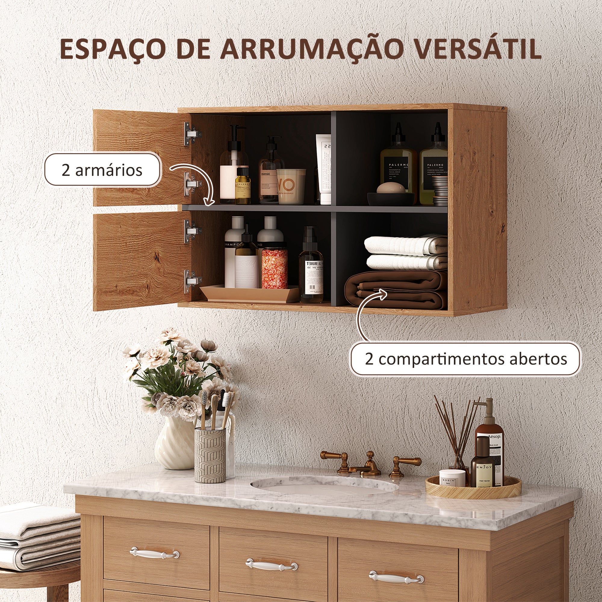 Móvel Auxiliar Casa de Banho Cor de Carvalho 80x35x57,5 cm