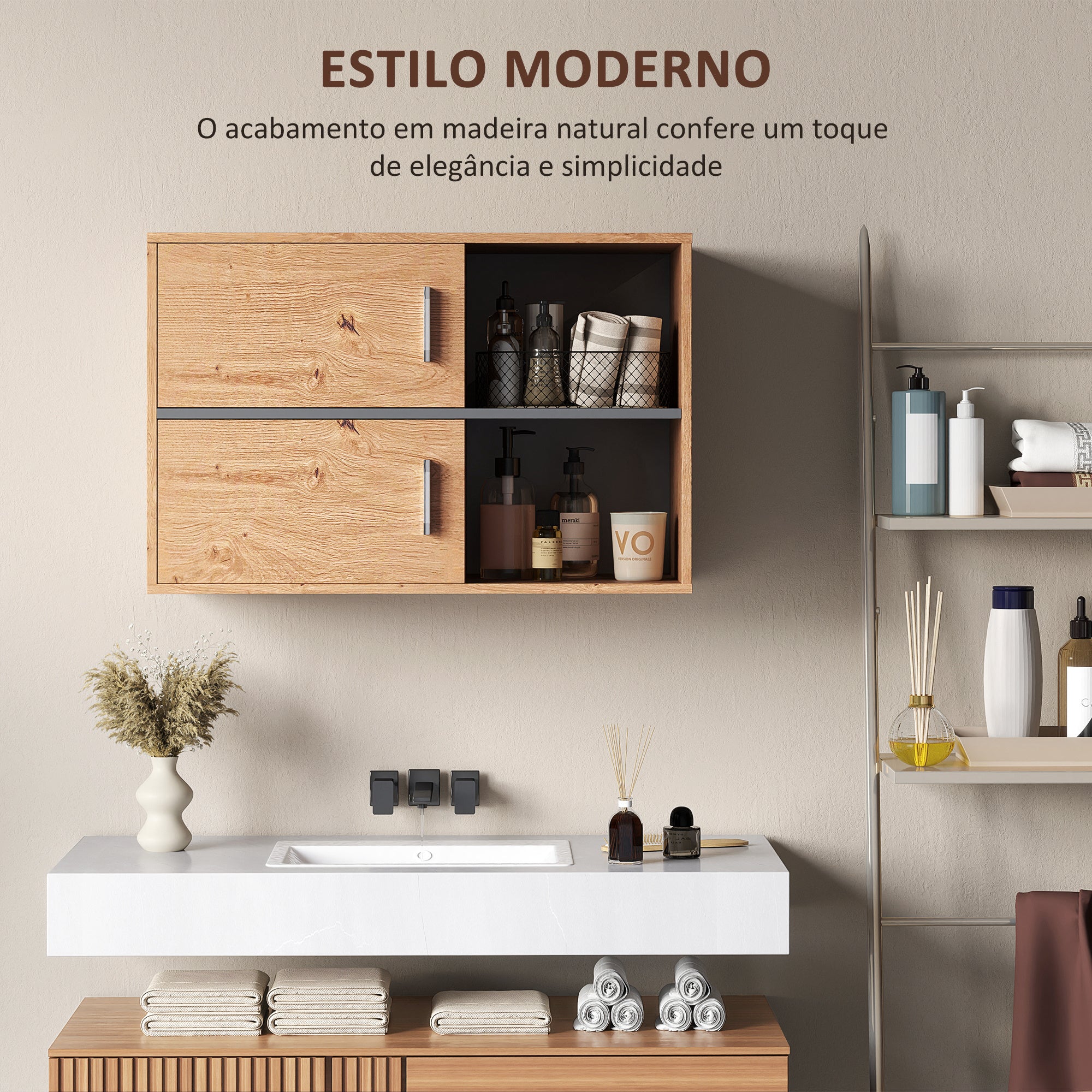 Móvel Auxiliar Casa de Banho Cor de Carvalho 80x35x57,5 cm