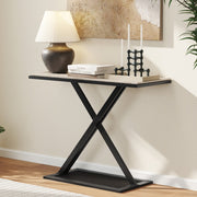 Mesa de Consola em Mármore Artificial com Estrutura Metálica Ajustável 100 x 40 x 77,5 cm Branco e Preto