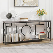 Mesa Consola Moderna de 2 Níveis – Castanho – Metal
