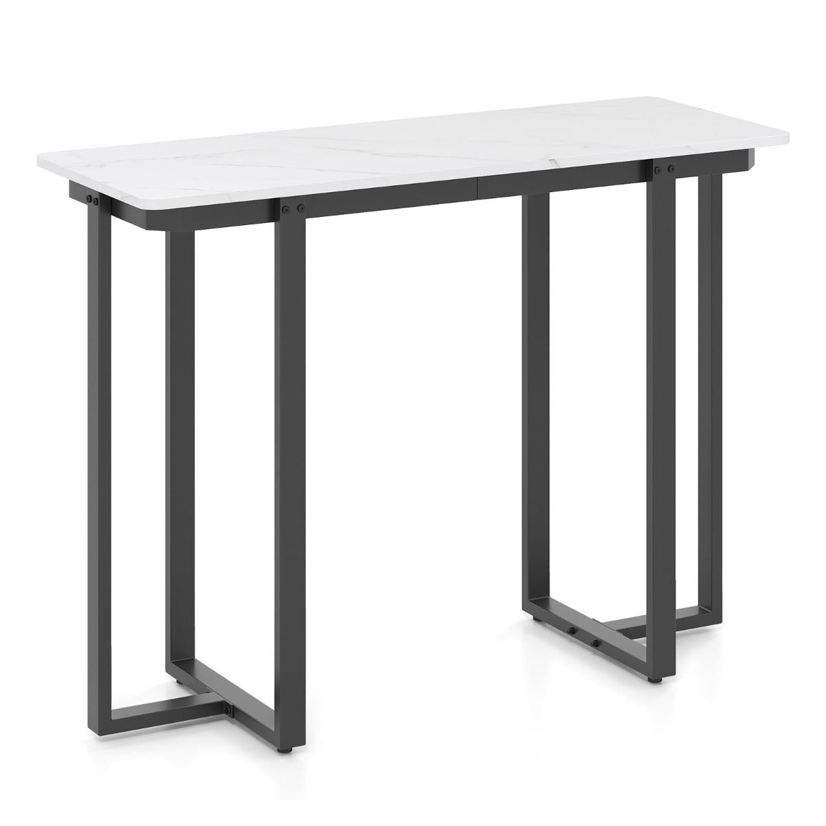 Mesa de Consola Moderna de Mármore Artificial com Estrutura Geométrica de Metal para Hall de Entrada Preto