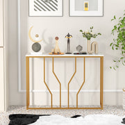 Mesa Consola Moderna de Metal – 110 x 30 x 80 cm – Branco – Mármore Artificial